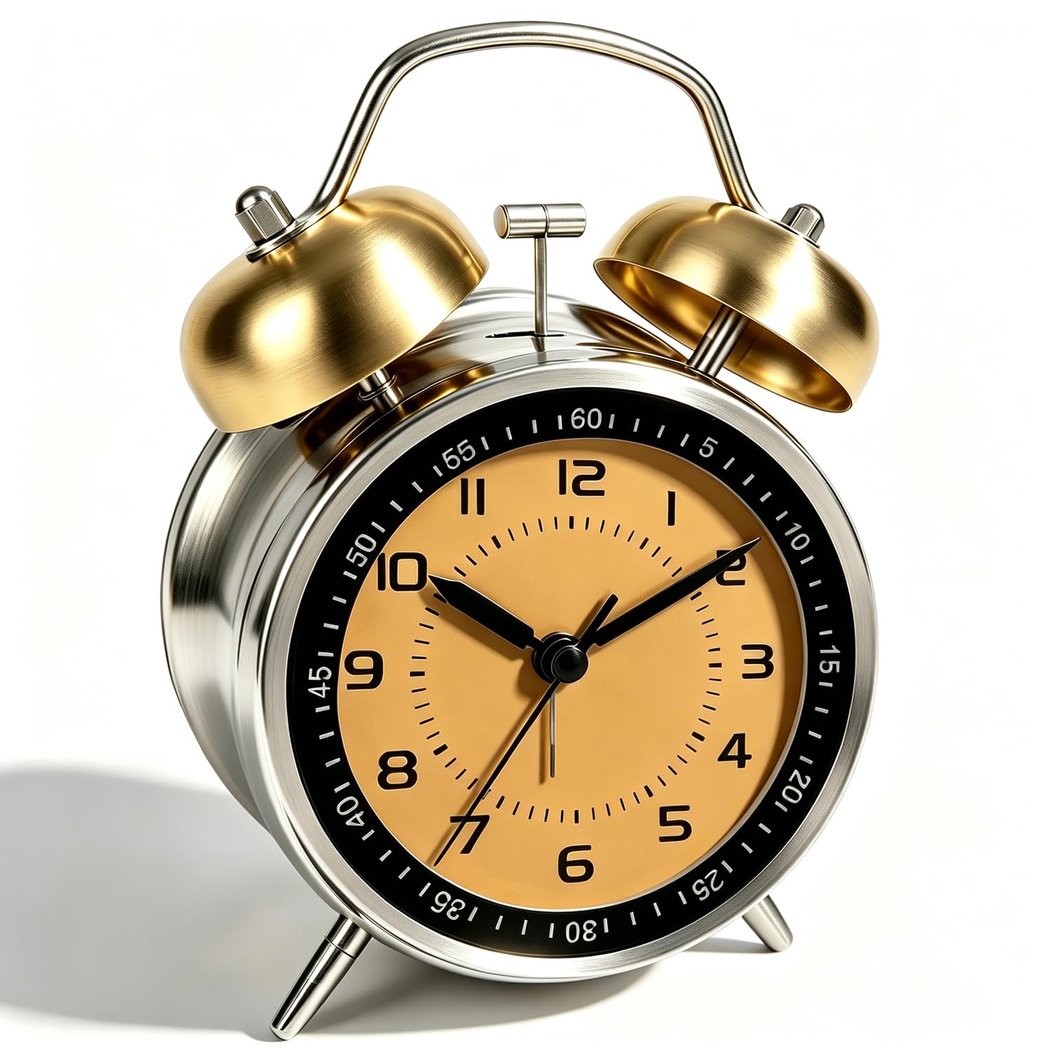 Mabpedo 11.5cm Retro Metal Alarm Clocks – Battery Operated Analog Loud Alarm Clock for Heavy Sleepers with Twin Bells, Silent No Ticking Old School Desk Bedside Clock for Adults Kids Seniors, Gold