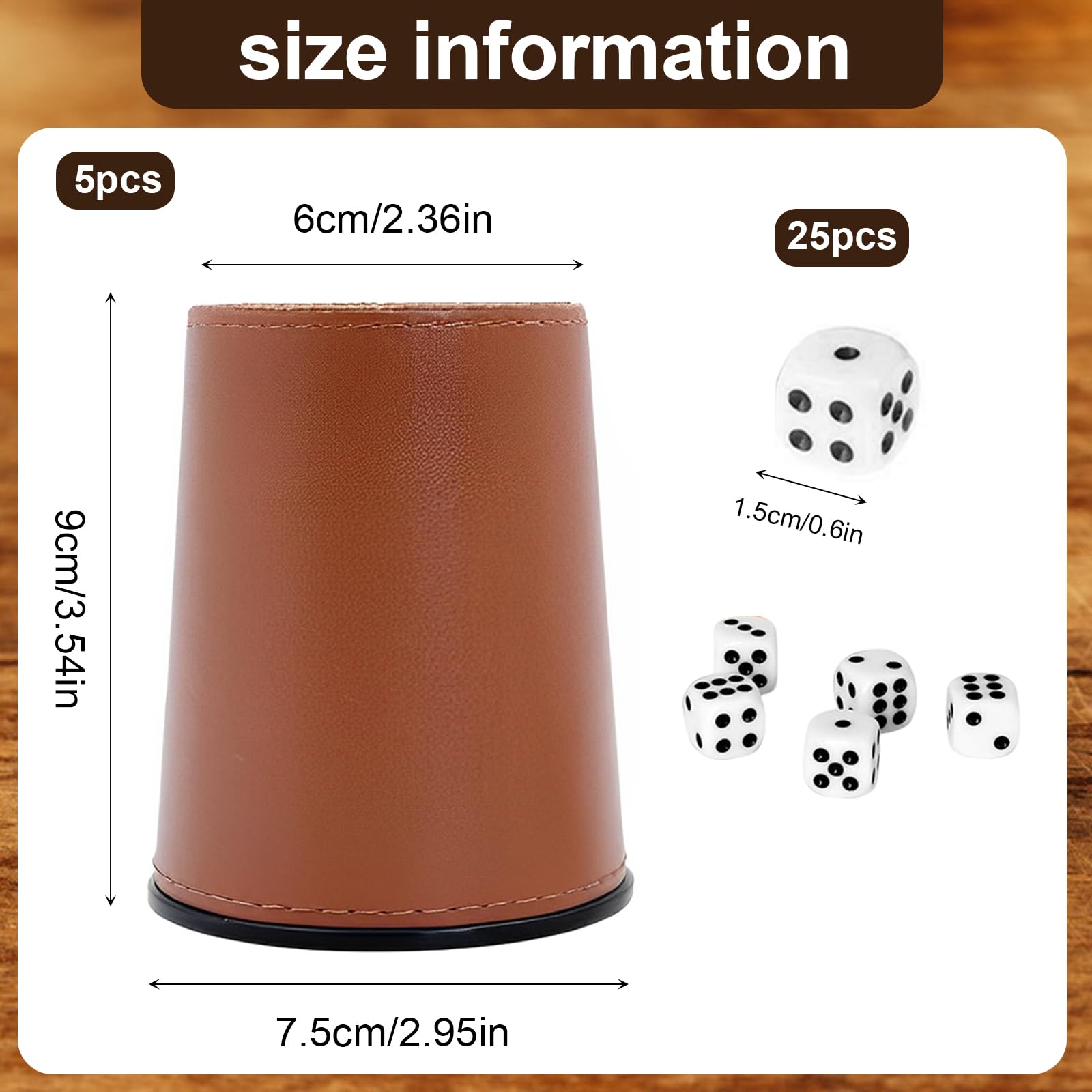 5 Set Bicchieri per dade in Pelle Tazza Agitatore con 25 dade