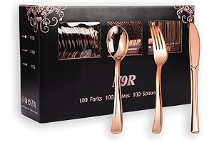 N9R 300PCS Rose Gold Plastic Silverware: Elevate Your Table Setting with Sophisticated Elegance