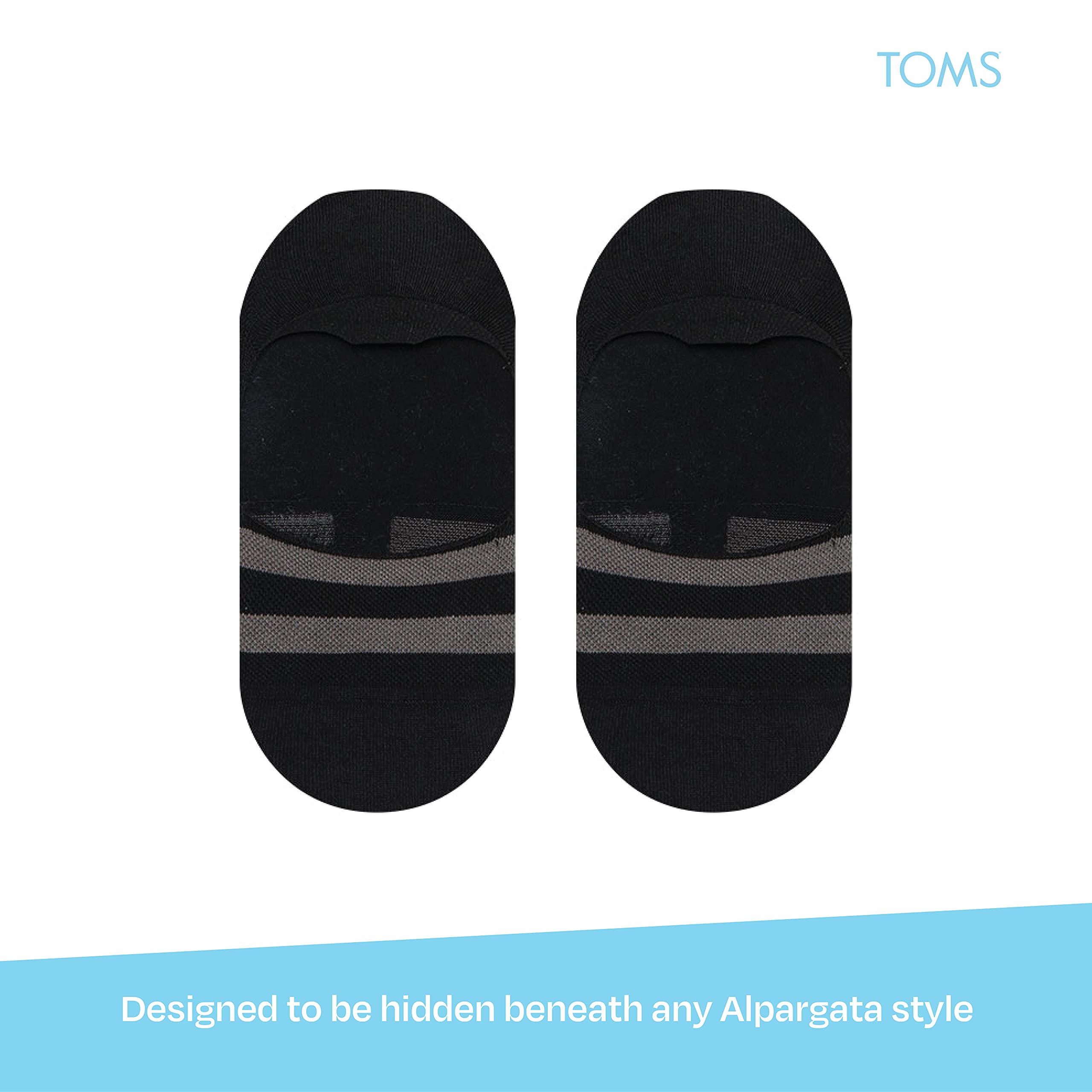 TOMS Ultimate No Show Socks, Non-Slip, Low Cut, Invisible, Black, Large