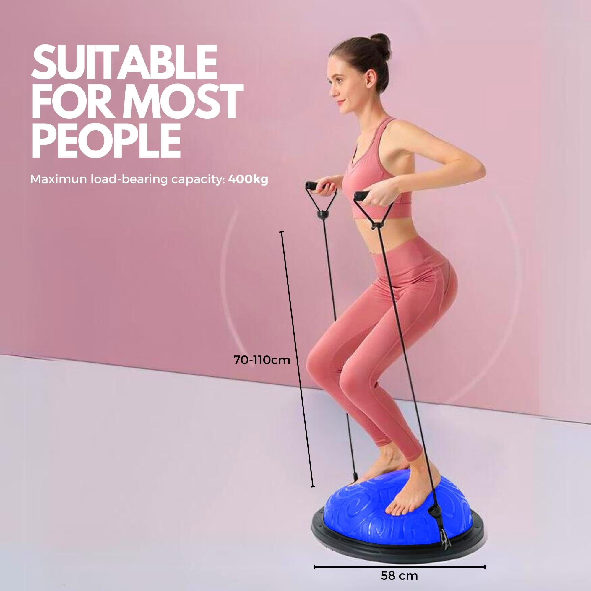 MAGIC SELECT Palla da Allenamento per l'Equilibrio. Palla Antiscivolo per Fitness, Yoga, Pilates, Allenamento della Forza con Fasce di Resistenza. Pallone Semisfera per lo Sport in Casa.