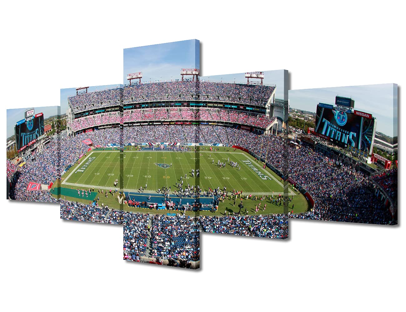 Tela da parete con 5 pannelli, motivo: Titani, squadra di calcio americana, decorazione da parete per camera da letto, soggiorno, sport, stadio, poster incorniciato, pronto da appendere, 127 x 24 cm