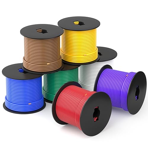 GOGOONE 14 rollos de calibre 14, 7 rollos de 100 pies, 7 colores, carretes de alambre primario automotriz de aluminio revestido de cobre de bajo