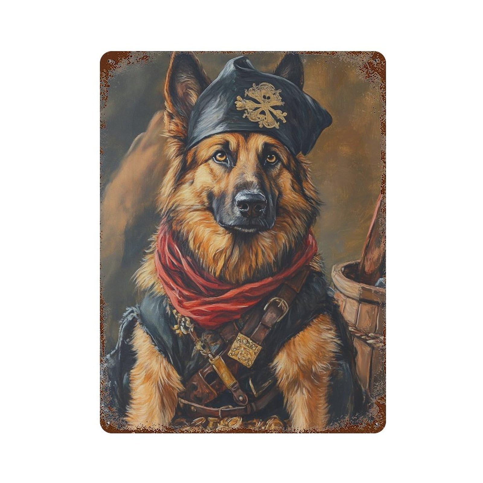 Pirate Dog Treasure Chest-45 Rust Effect Tin Sign 15.7"x11.8", Vintage Wall Decor for Bistro, Counter And Cafe Decor