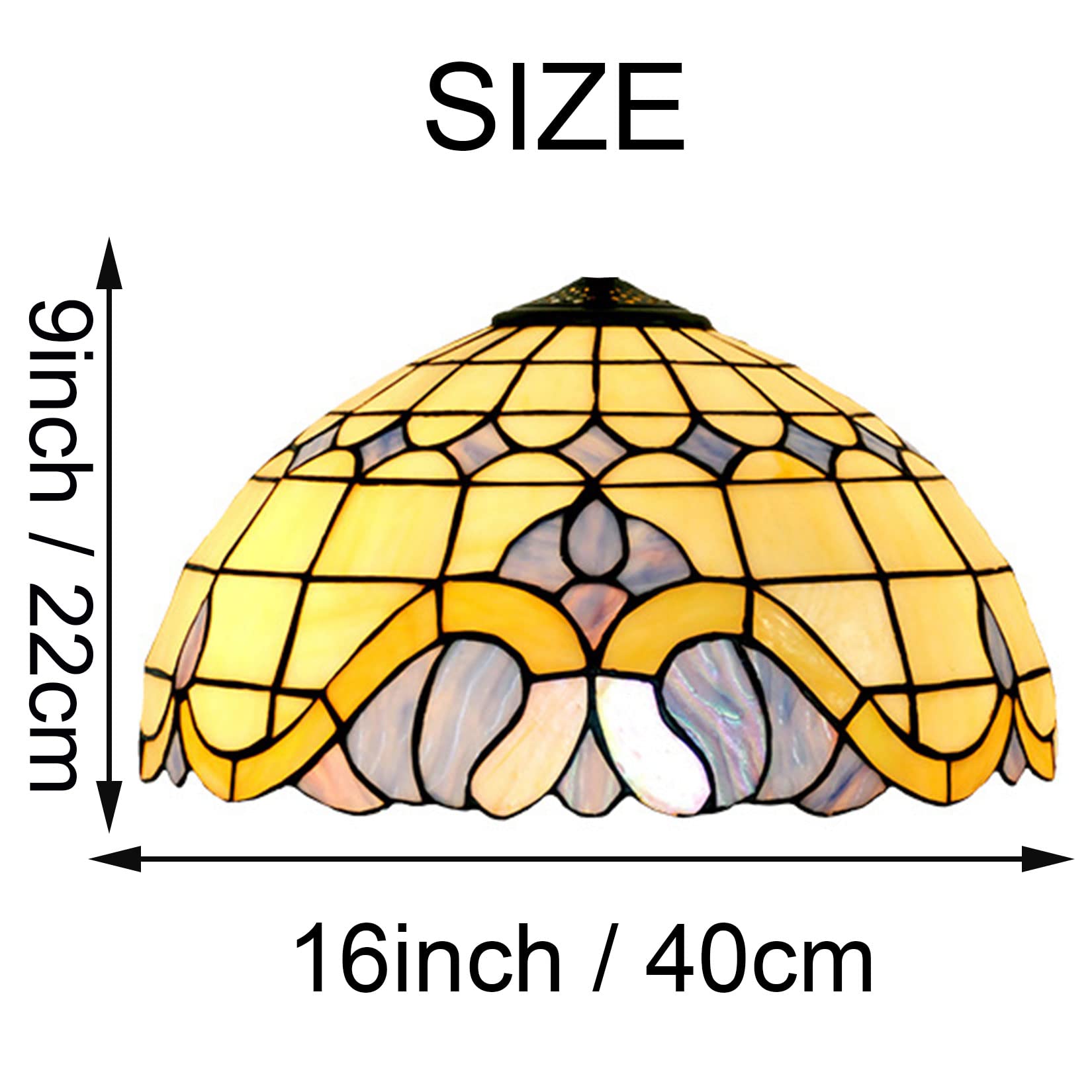BOTOWI Barocker Lampenschirm aus Buntglas, nur Tiffany-Lampenschirm, 16 Zoll Durchmesser, Ersatzschirme für Tischlampe, Pendelleuchte, Deckenleuchte, Stehlampen, Schreibtischlampe,Blau