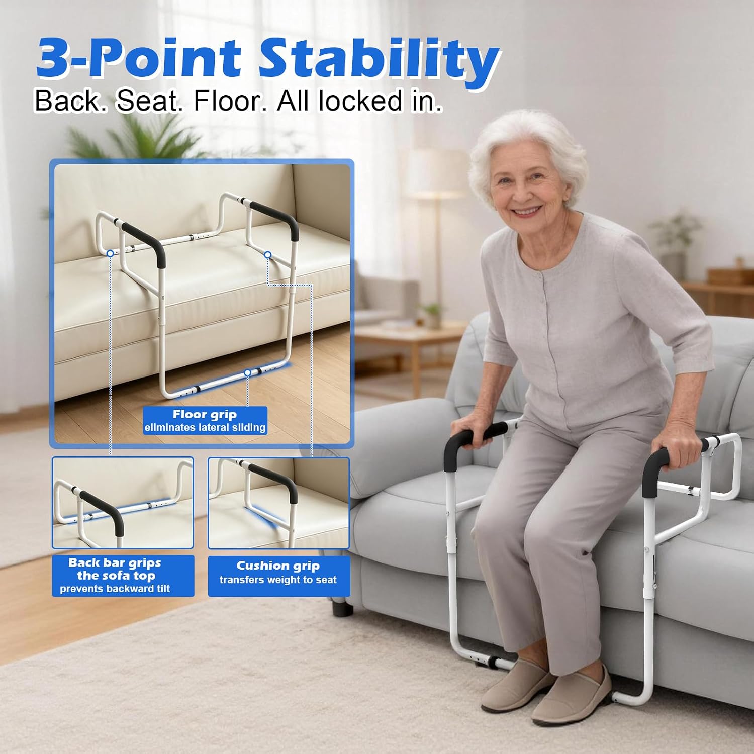 Supportway Adjustable Couch Stand Assist – 440 LBS Heavy Duty Mobility Stand, Sit to Stand Chair Assist for Elderly, Seniors, Disabled, Post-Op, Pregnant, Fits Sofa, Chair, White