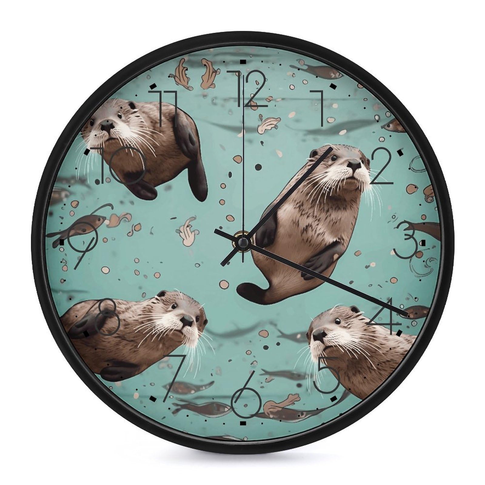 DWVTSLH Otters Wall Clock 10 Inch Silent Non-Ticking Modern Clocks Battery Operated - Decorative Wall Clocks for Bedroom Living Room Kitchen Office Wall Decor Gift Idea