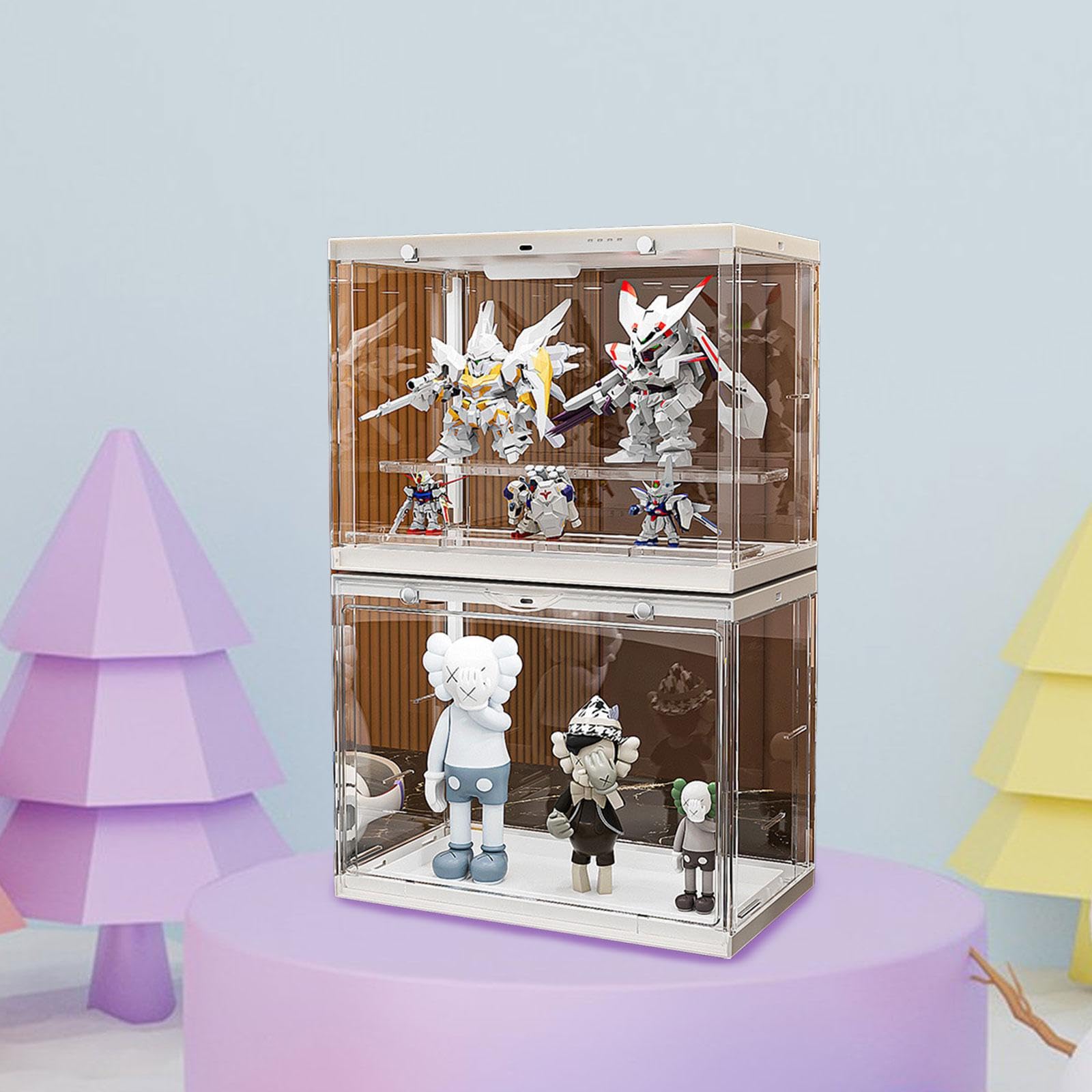 Vitrine Transparente pour Figurines, Boîte de Rangement pour Poupées, Stable, Anti-poussière avec éclairage, Présentoir pour Figurines et Mini-jouets