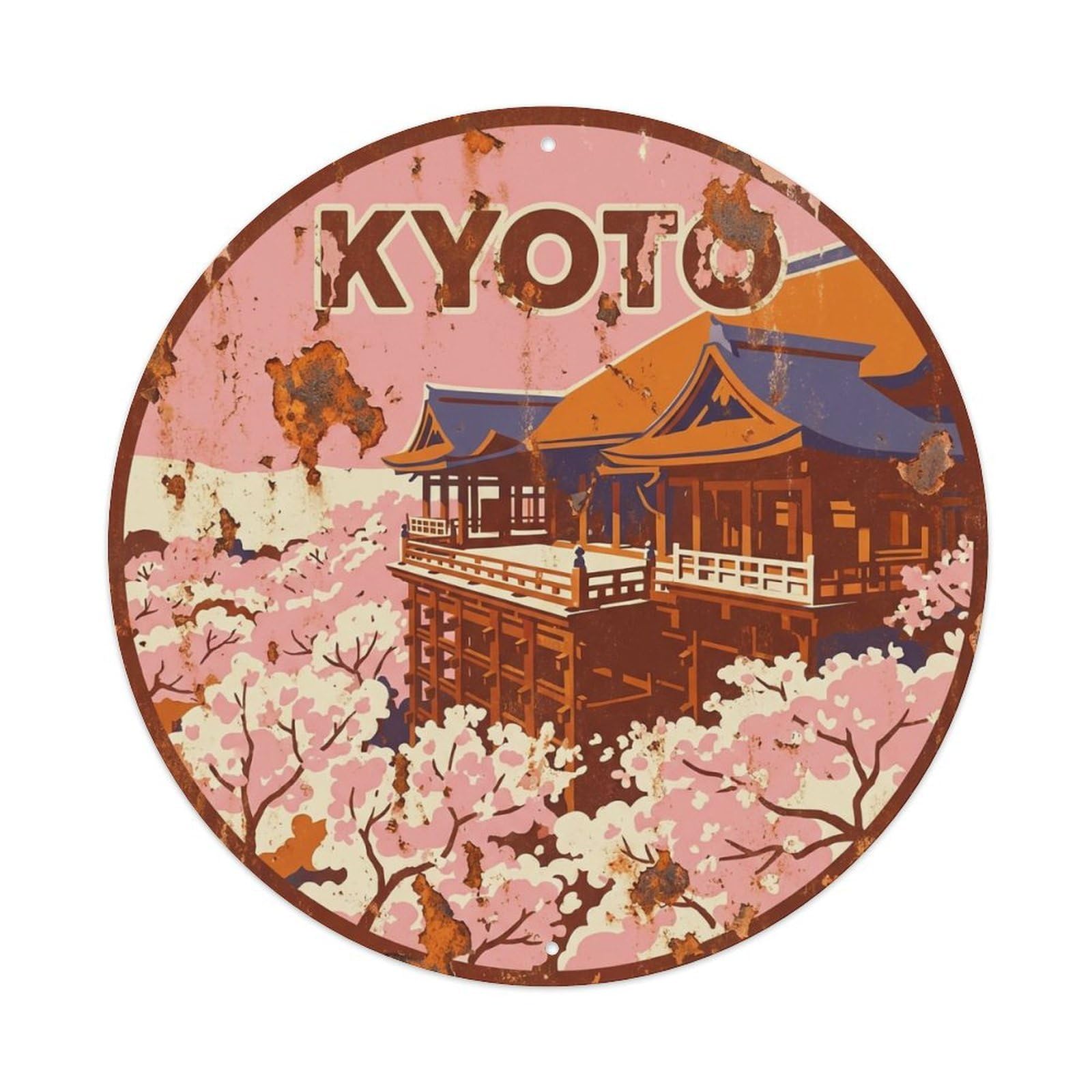 Vintage Travel Kyoto Japan Timeless Vintage Metal Tin Sign Plaque Wall Decor for Cafe, Club Bar, Office, Garden Metal Poster 8x8Inch