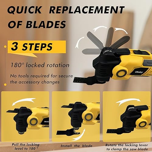 Miniatura 3 de Sierra oscilante inalámbrica para batería De-walt 20V Max Multiherramienta oscilante antivibración con hojas, 6 velocidades, ángulo de oscilación de