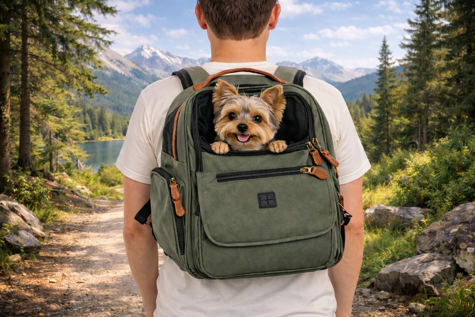 Hunderucksack - Rucksack Wiro Grün – 40x25x41cm – Polyester – verstärkte Rückenwand – Abnehmbarer Boden – Sicherheitsleine – Brustgurt – Autogurt-Schlaufe – Trolley-fix