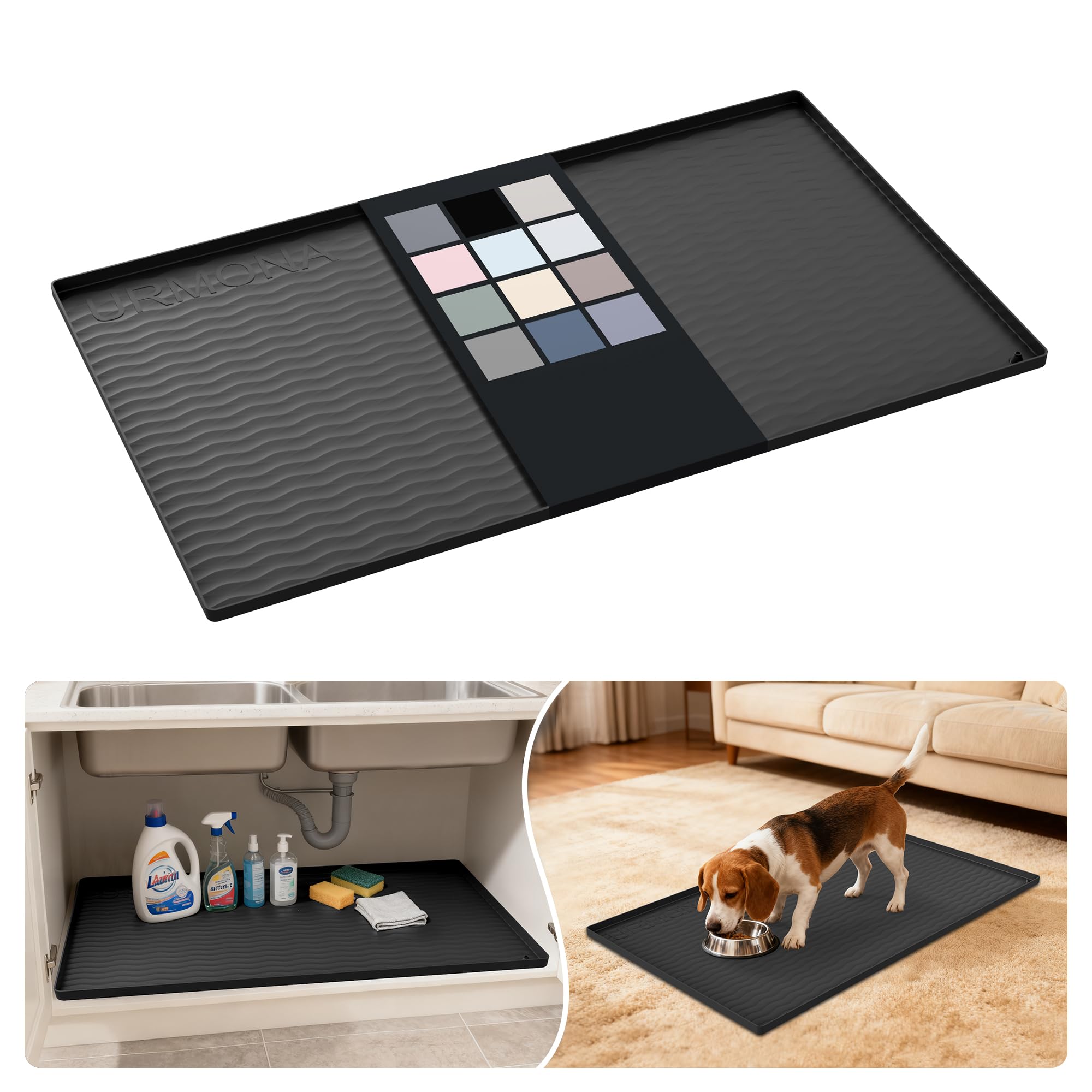 URMONA Silicone Under Sink Mat 55 x 93 cm, Waterproof Kitchen Cupboard Mat