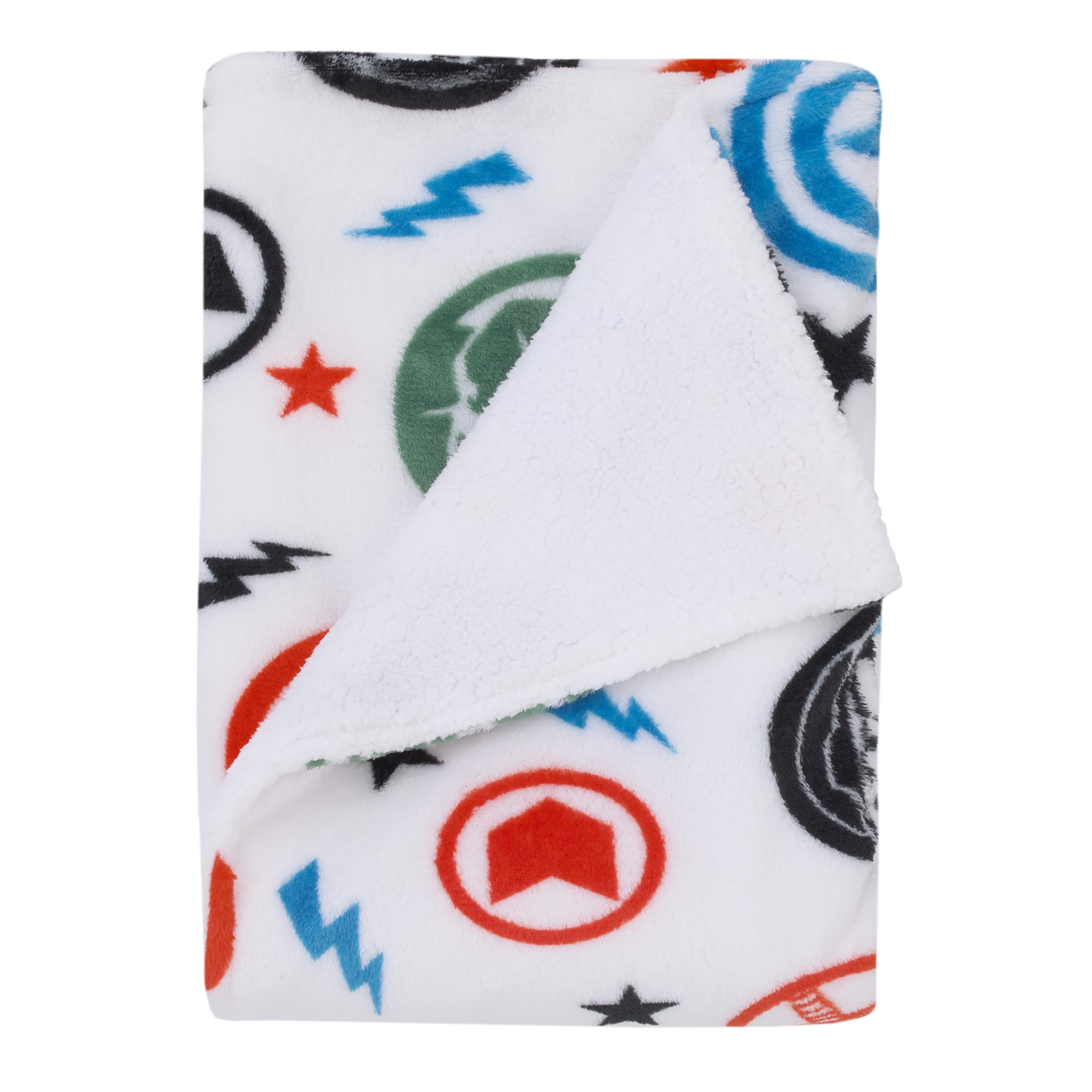 NoJo Marvel The Avengers Red, White, and Blue Super Soft Sherpa Baby Blanket