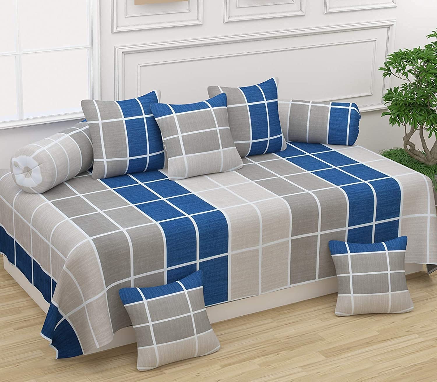 Castiqa Microfiber Unique Patterns Diwan Set Covers 8 Pcs Set (Grey)-picture-18