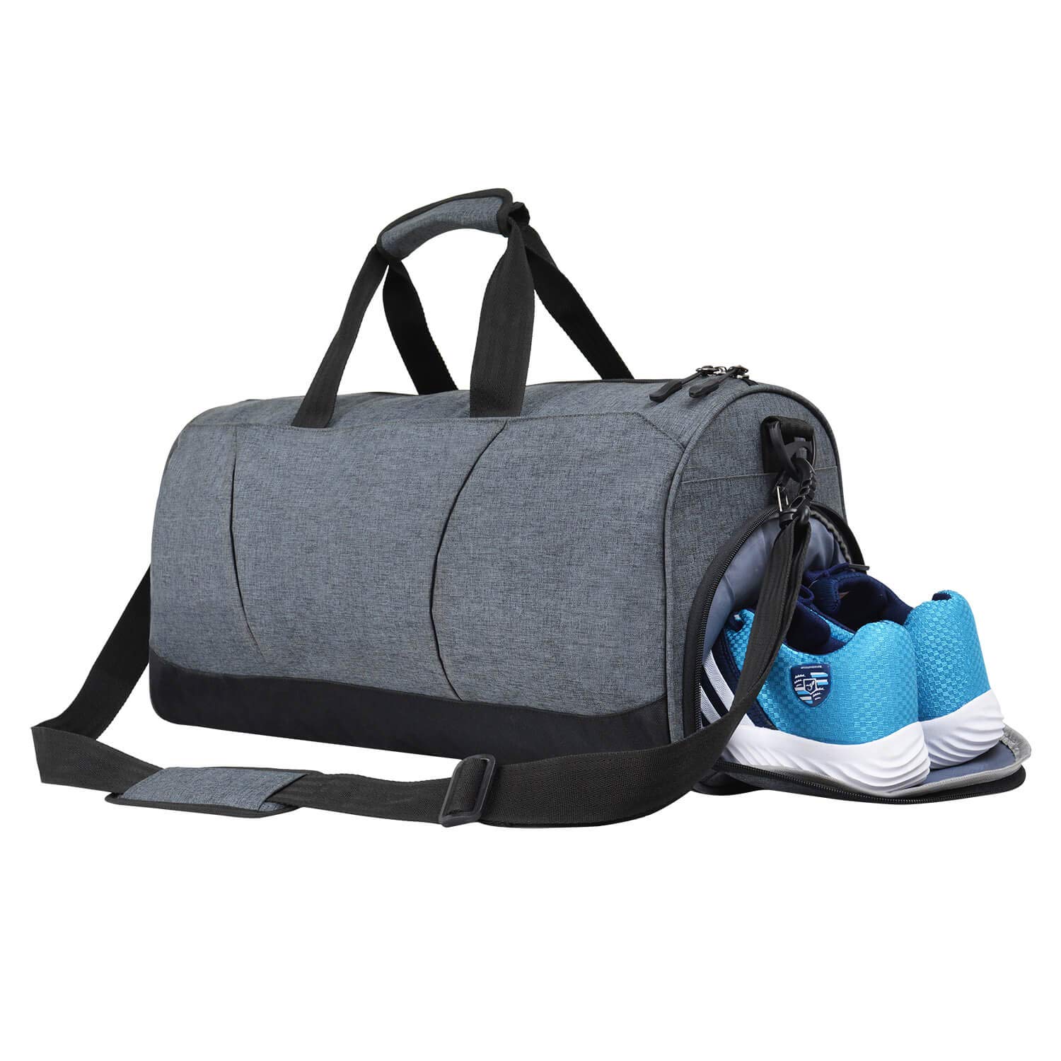 FATMUG Sports Duffel Gym Bag for Men & Women, Large Capacity with Wet Pocket & Shoe Compartment-Dark Grey 27L