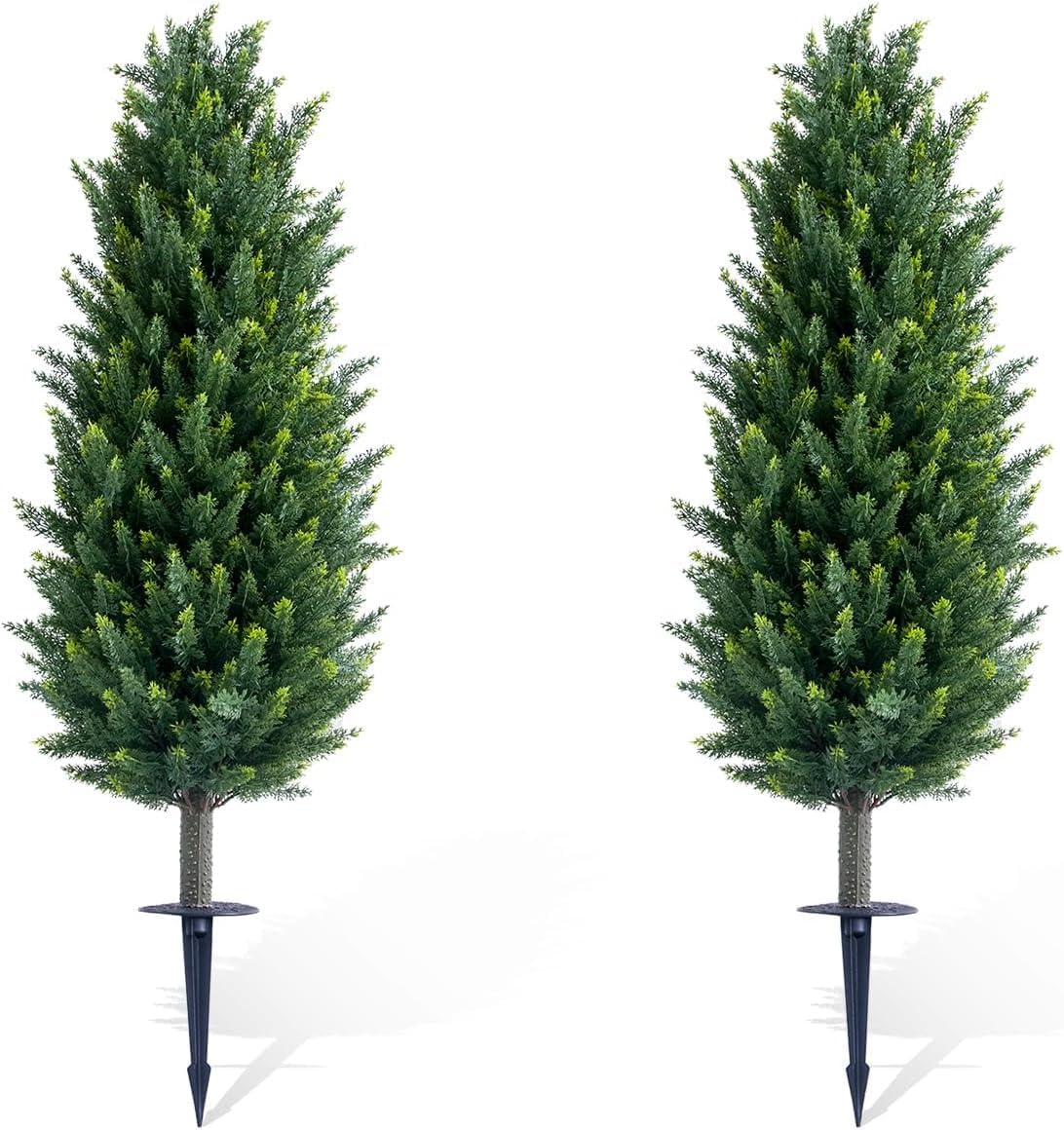 Artificial Cedar Topiary Trees Set – Faux Eucalyptus & Cedar with Spikes