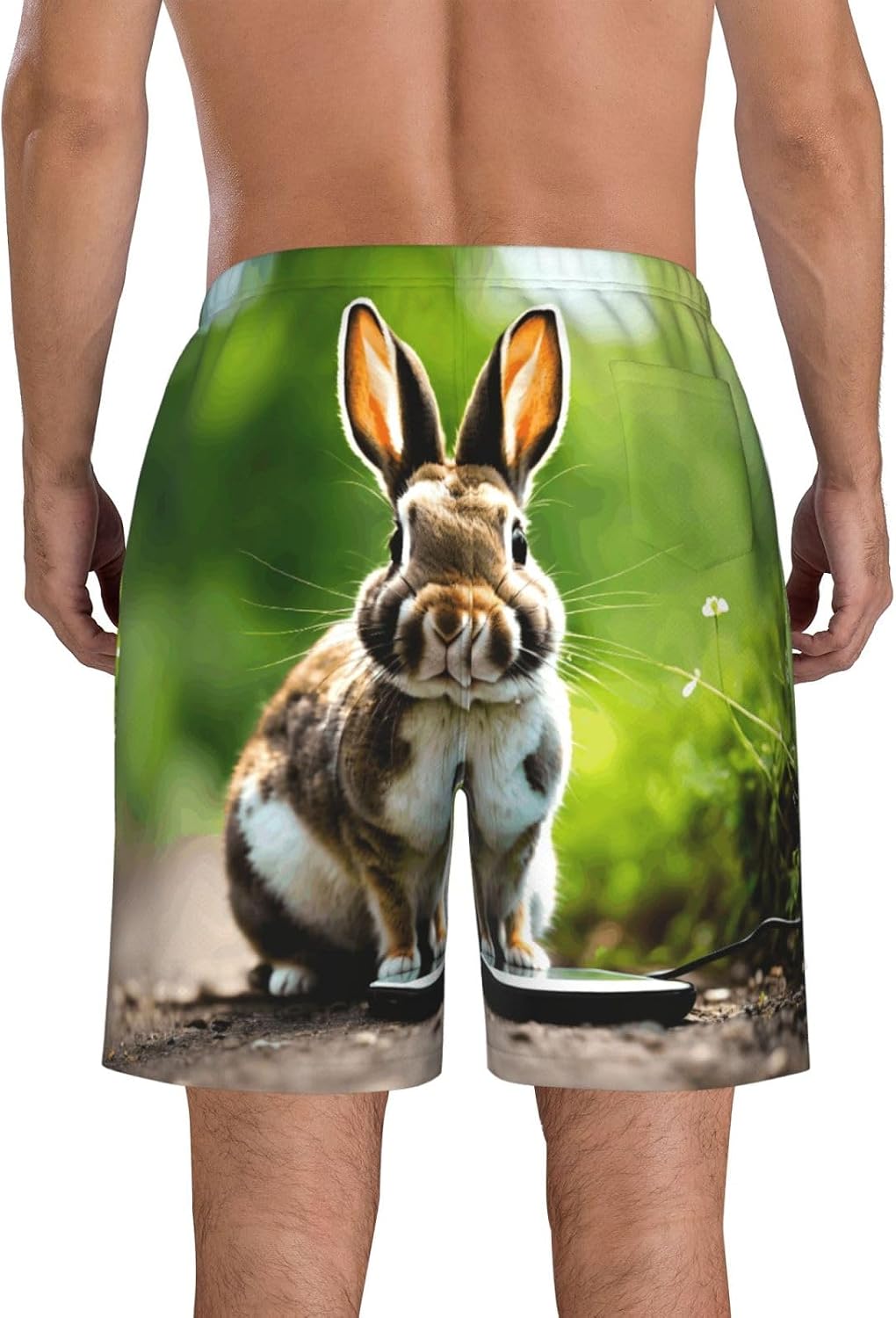Bunny Rabbits Print Men's Hawaiian Beach Shorts Elastic Novelty Summer Casual Shorts with Pocket