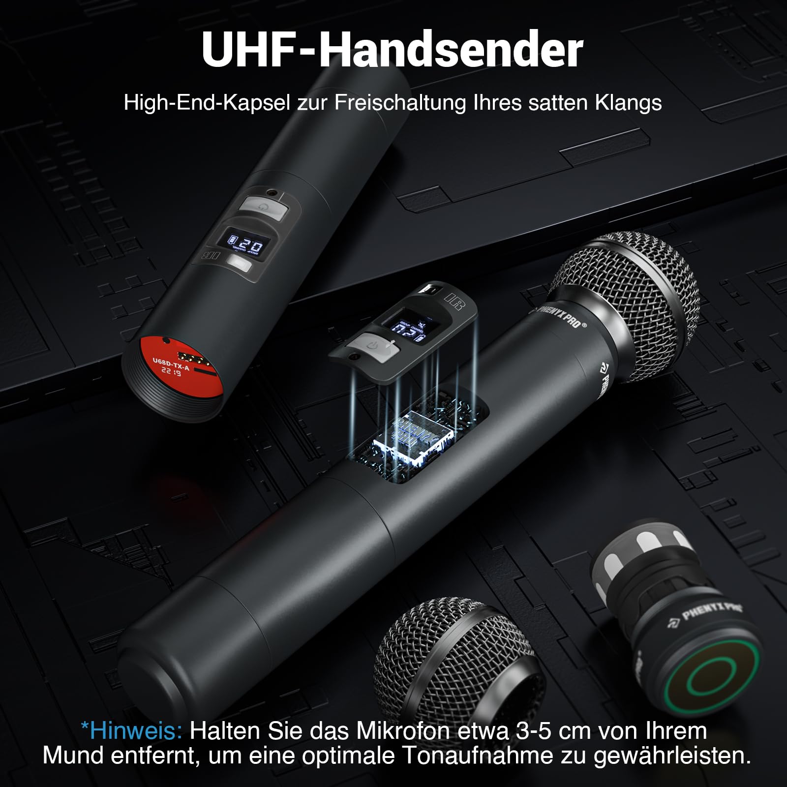 Phenyx Pro Quad Channel Wireless Mikrofon System, 4 Handheld Funkmikrofone, 4x40 Kanäle, Auto Scan, 328ft Reichweite, ideal für Gesang, Kirche, Karaoke (PTU-7000-4H)