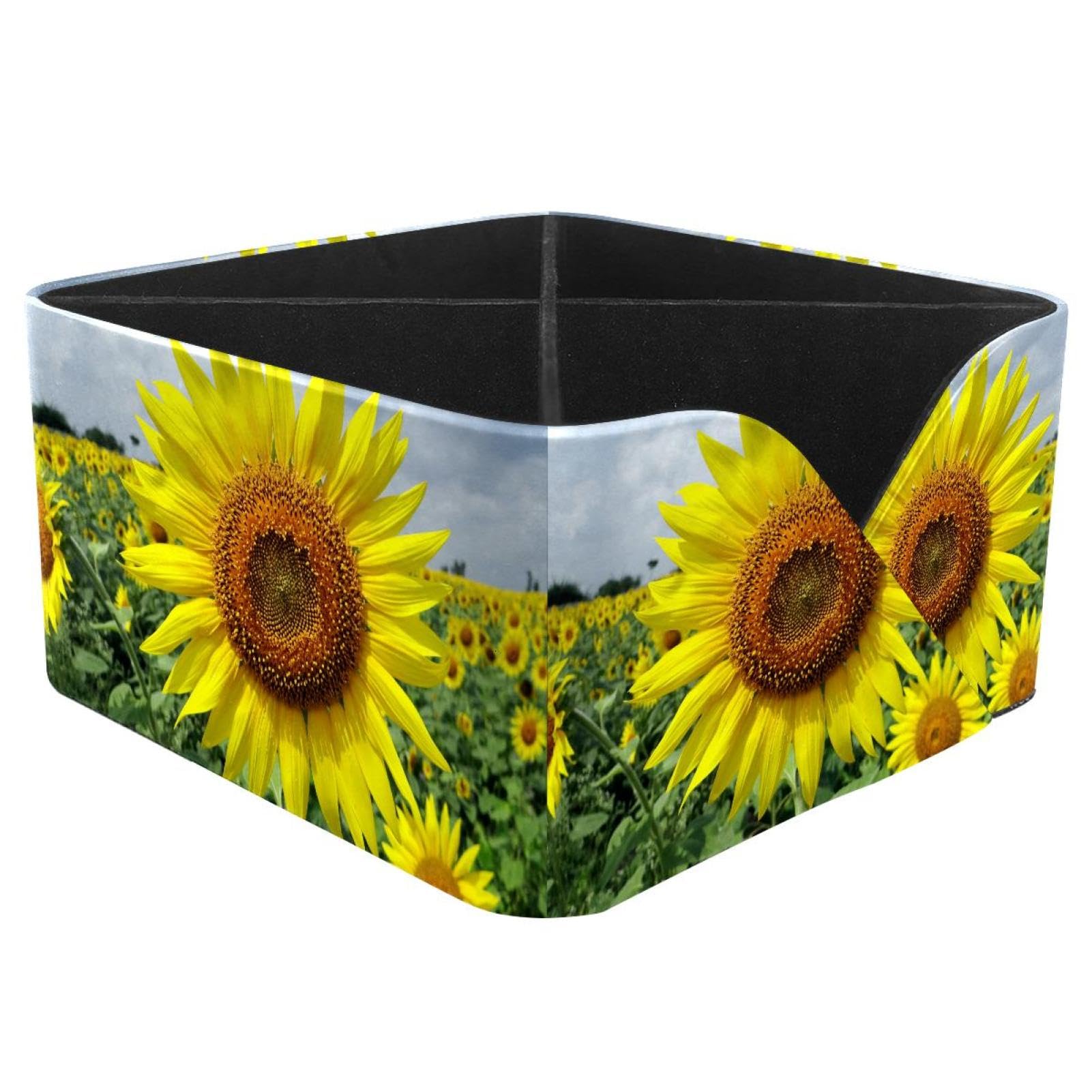 KengjuTesu Sunflowers Desktop Organizer Pen Holder, Rectangular Pencil Cup for Office, Study and Makeup Stations