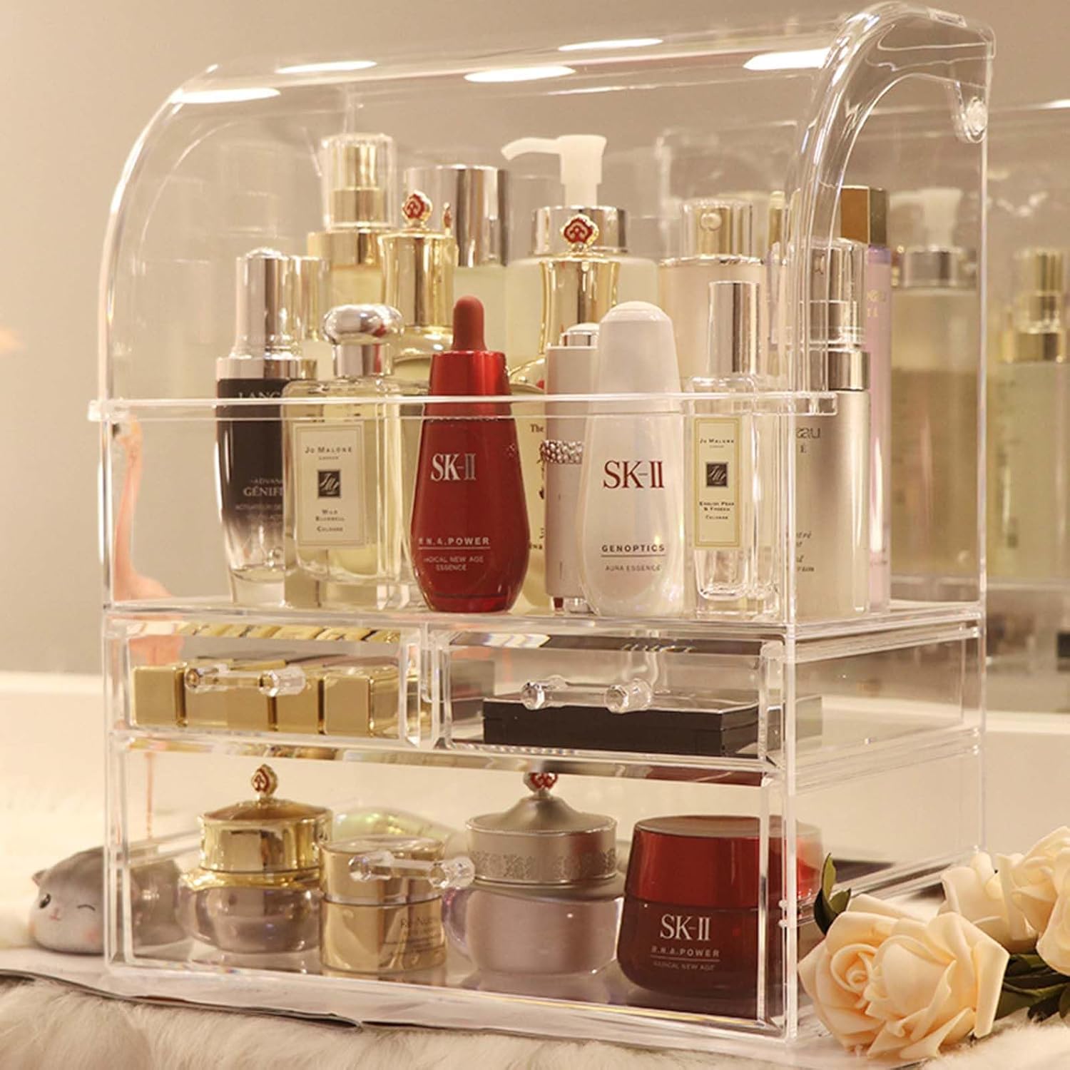 Makeup Organizer,Clear Lid Cosmetic Display Cases with 3