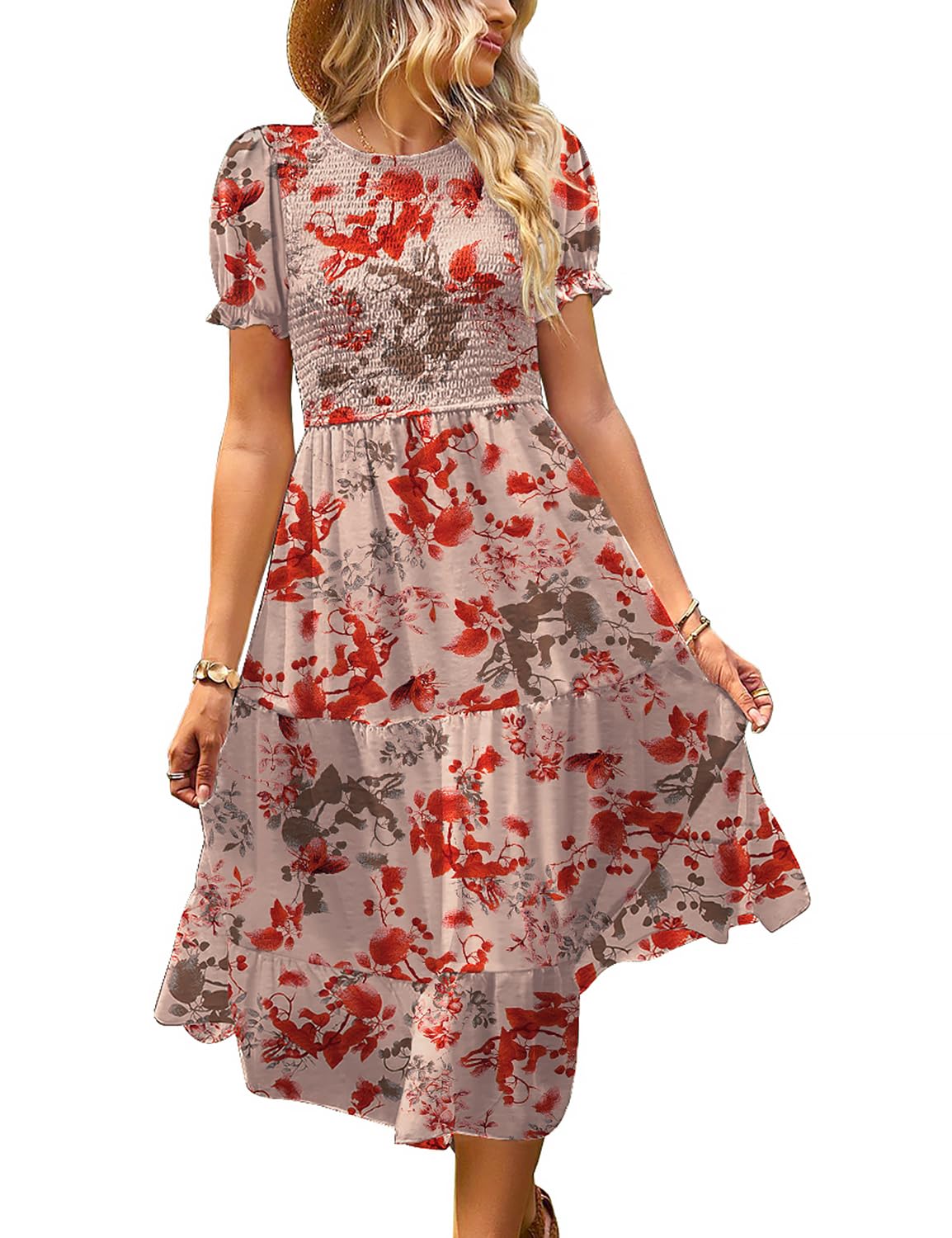 YESNO Sommerkleid für Damen, lässig, kurzärmelig, Blumenmust