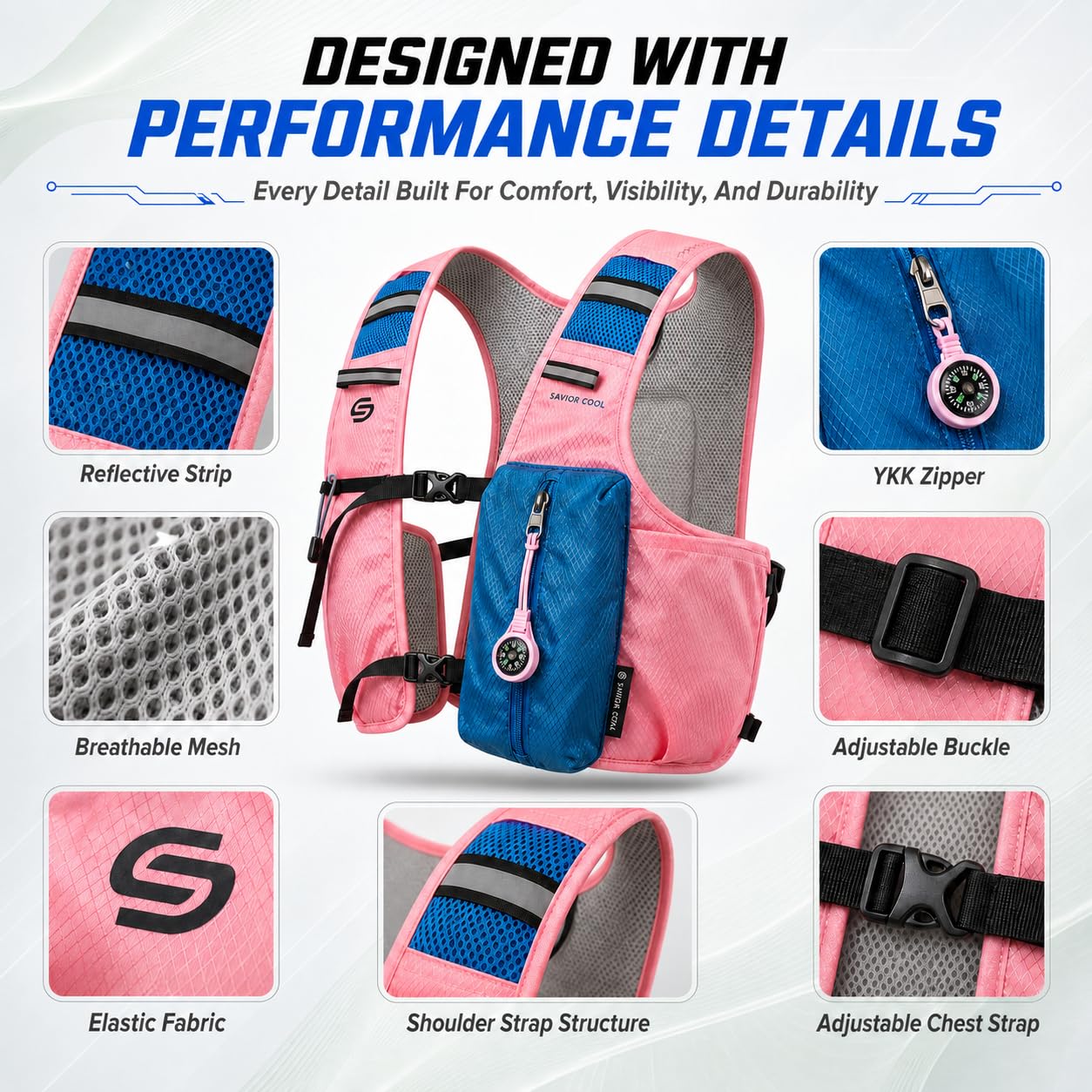 Gilet de course rafraîchissant avec poche d'hydratation de 2 l, sac à dos d'hydratation de 10 l, 3 packs de refroidissement, système de refroidissement de 180 min, réfléchissant, pour