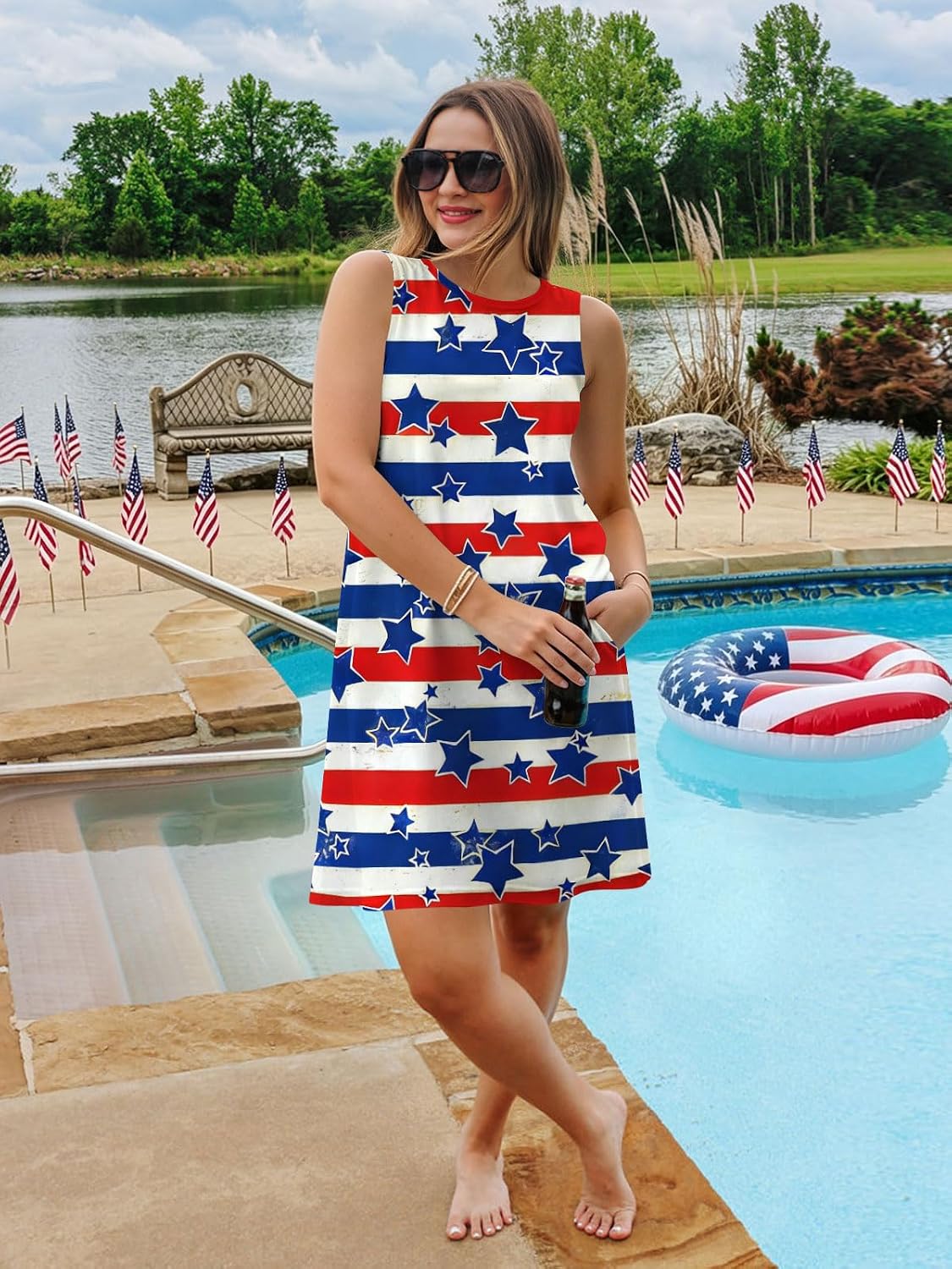 Womens 4th of July Dress Stars and Stripes Tank Dresses Independence Day Summer Tanks Sundress Red White and Blue M