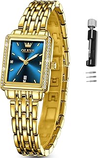 OLEVS Gold Watches for Women Square Luxury Business Rectangle Ladies Watches for Woman with Date Water Resistant Ladies Watch for Small Wrists Reloj para Mujer Diamond Blue/Green/Black/White/Gold