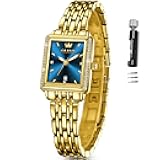 Gold Watches for Women Square Luxury Business Rectangle Ladies Watches for Woman with Date Water Resistant Ladies Watch for Small Wrists Reloj para Mujer Diamond Blue/Green/Black/White/Gold