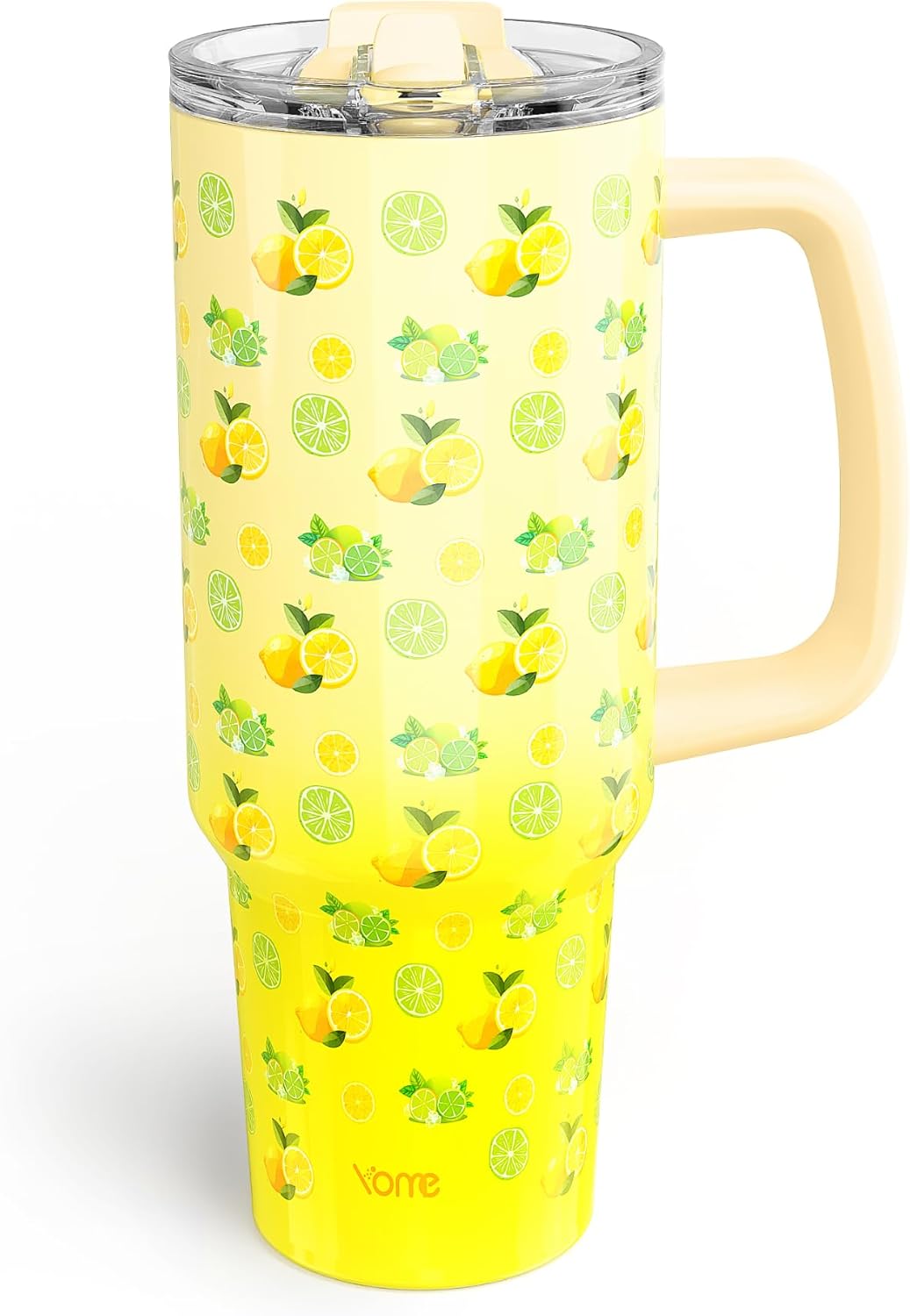 YOME 40 oz Lemon Yellow Tumbler with Handle and Flip Straw for Women | Stainless Steel Insulated Water Bottle | Keeps Drinks Cold | Dishwasher Safe | Cupholder Friendly | Gift Gym Travel Yoga