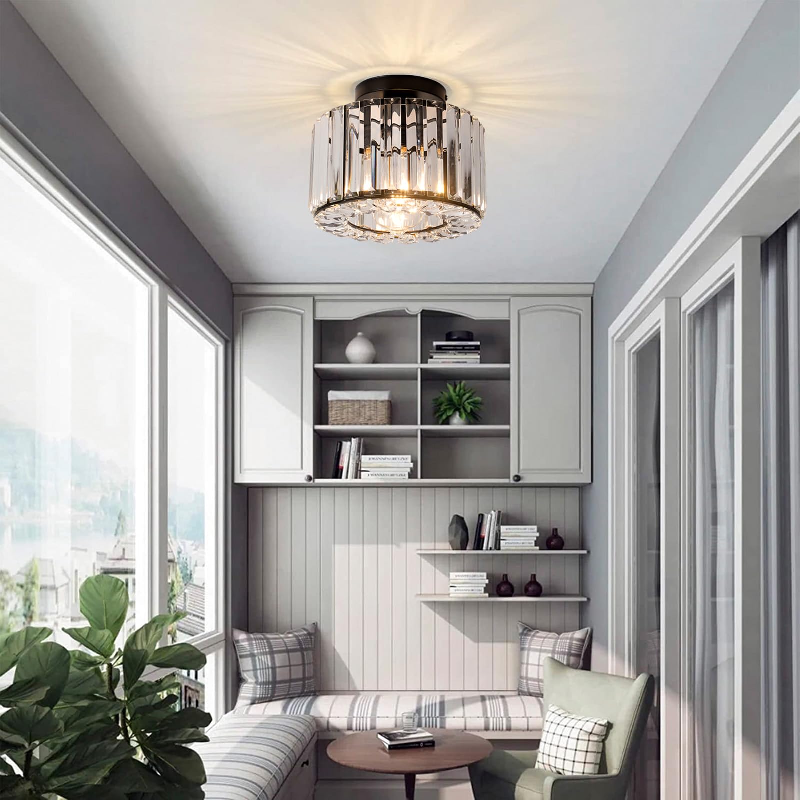 Hudi Fyier Modern Crystals Ceiling Lighting Fixtures, Black Small Ceiling Lamp - Image 3