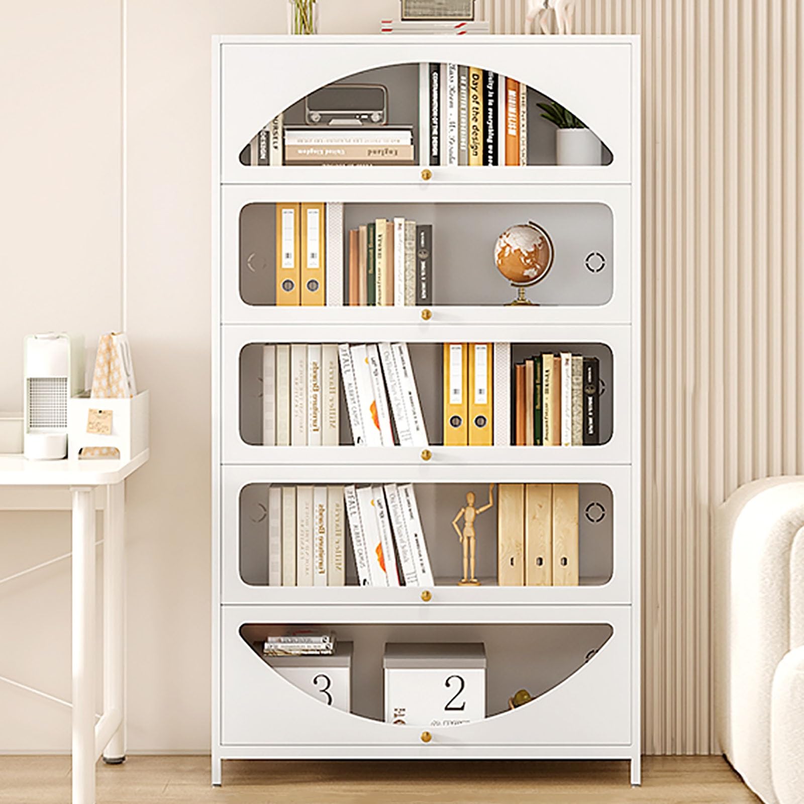 Estanteria Libros, Libreria para Libros con Puertas de Vidrio Templado, Estantería de Almacenamiento Independiente, Organizador de Exhibición de Estantería Alta para Sala de Estar, Oficina, Hogar(120x