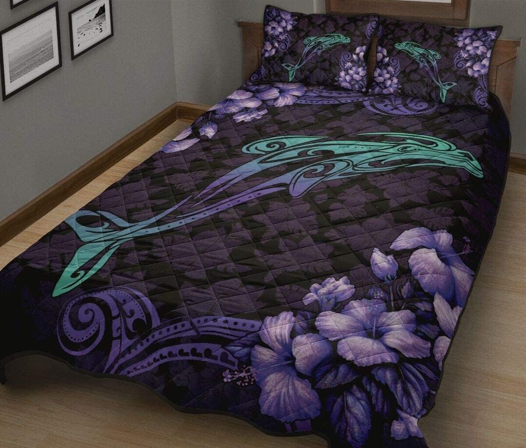 Personalized Dolphin Tribal Style Quilt, Valentine's Day Gift Birthday Gift to Dad Mom Husband Wife Kids Son Daughter Unique Quilt Sets Best Decor for Bedding Halloween