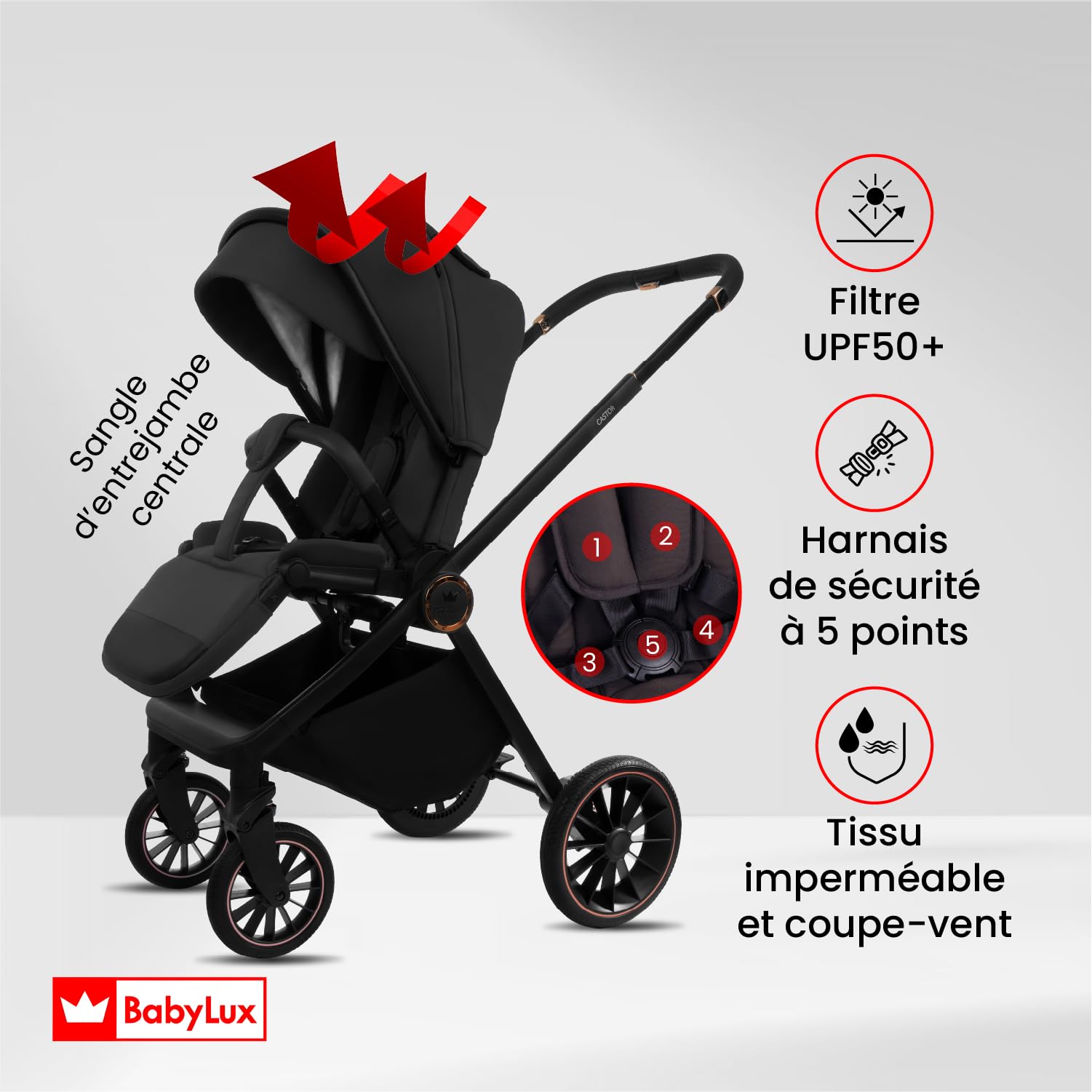 BabyLux® Poussette 2en1 CASTOR, Pliable Set De Poussettes Combinées Légères