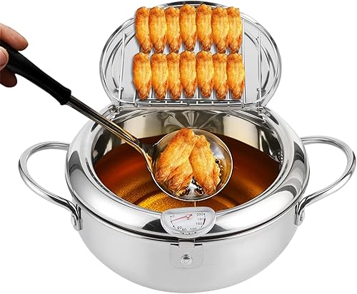 Miniatura 1 de Olla para freír tempura japonesa de acero inoxidable con termómetro, mini olla de acero inoxidable para papas fritas, camarones, alas de pollo y