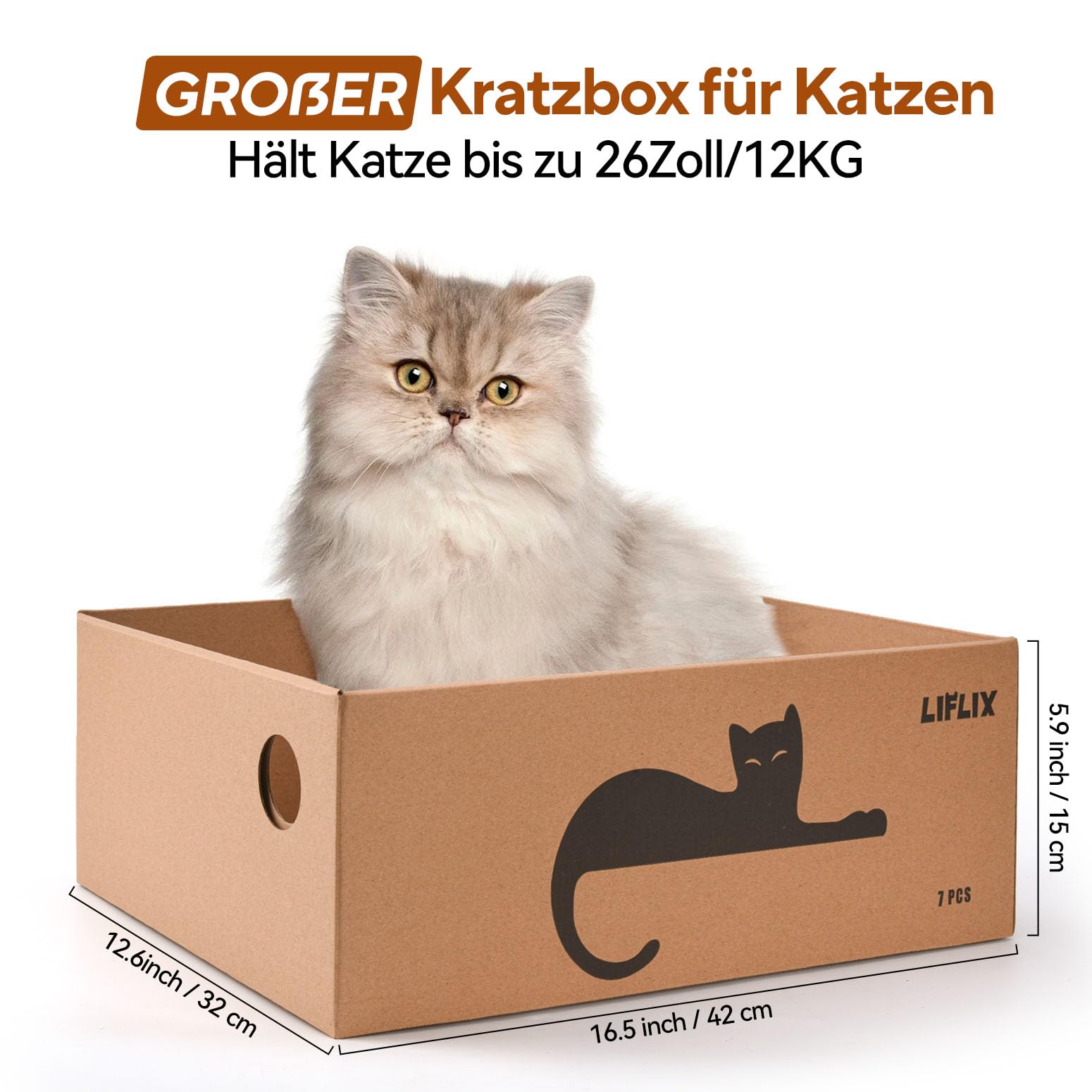 LIFLIX Rascador para gatos con caja, 7 unidades, cartón rascador para gatos con cartón de alta calidad, muebles para gatos, resistente, 42 × 32 × 15 cm, grande