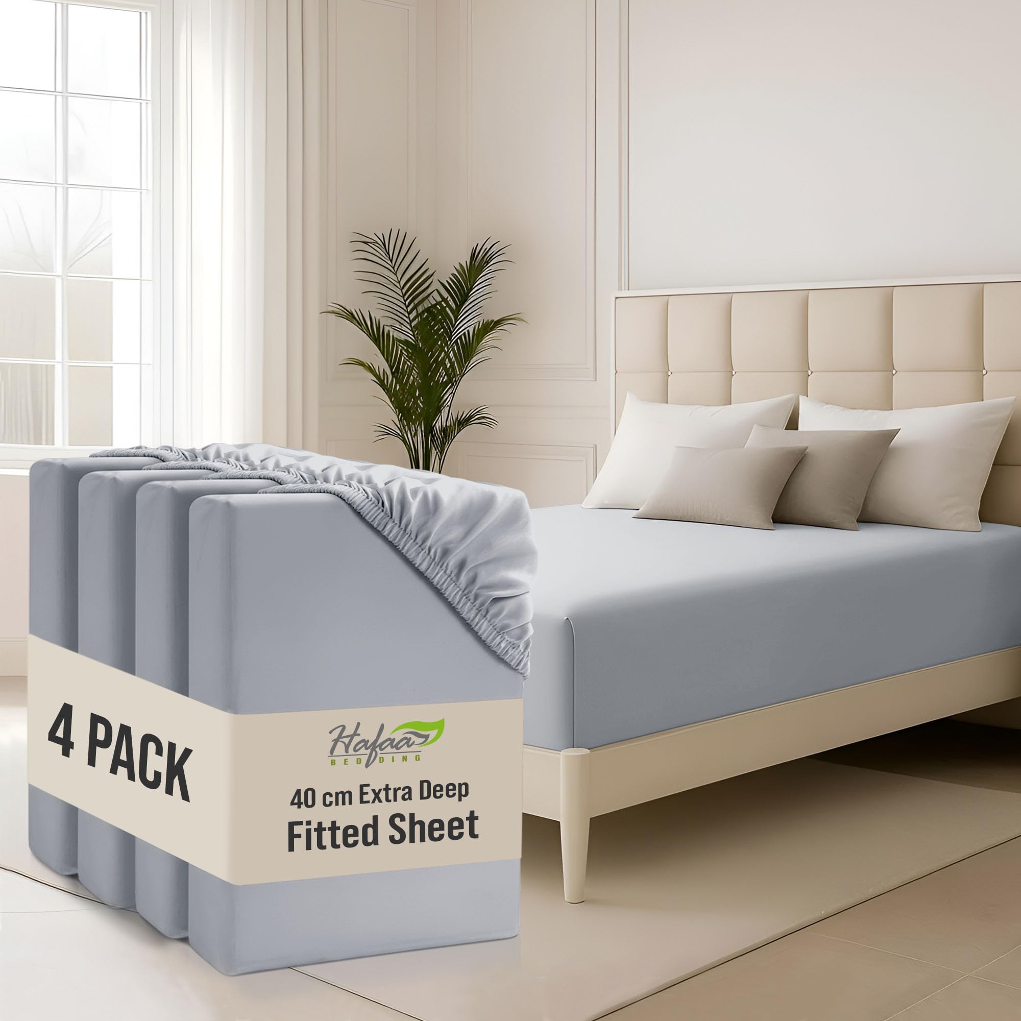 Hafaa Single Fitted Sheets 4 Pack 40Cm Deep Pocket 16 Inch Silver Bed Sheets Hotel Quality Soft Brushed Microfiber Fabric Breathable Shrinkage Fade Resistant Bedsheets โ image 1