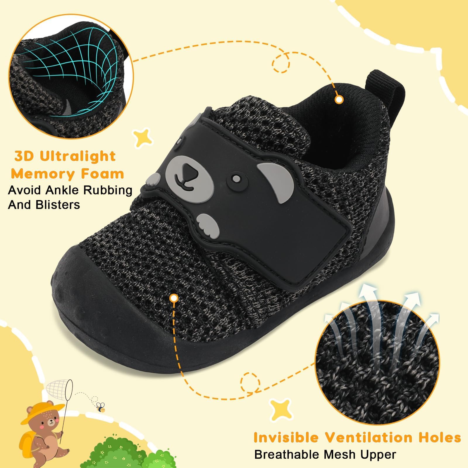 JOINFREE Baby Walking Wide Shoes Infant Boys Girls Breathable Barefoot Shoes Crib Tennis Shoes Lightweight Non-Slip Sneakers First Walkers — view 5