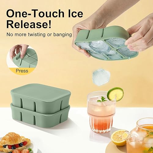 Miniatura 4 de Bandeja para cubitos de hielo, paquete de 2  Moldes apilables de silicona grande para congelar cubitos de hielo y máquina de cubitos de hielo