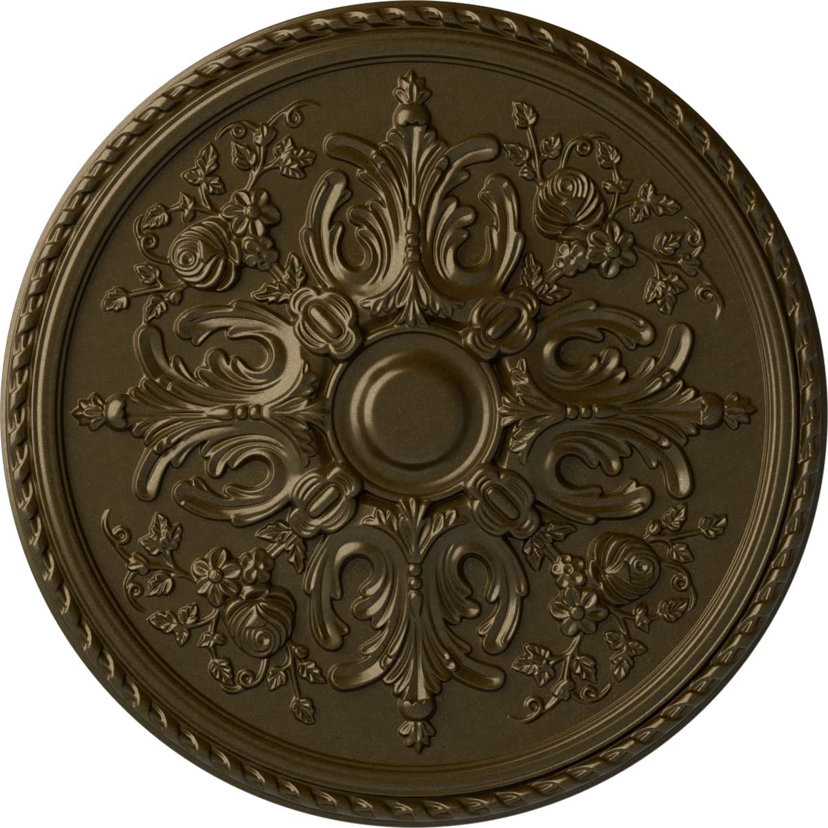 Médaillon de plafond Bradford cuivre antique Ekena moulure ornementale pour suspension luminaire