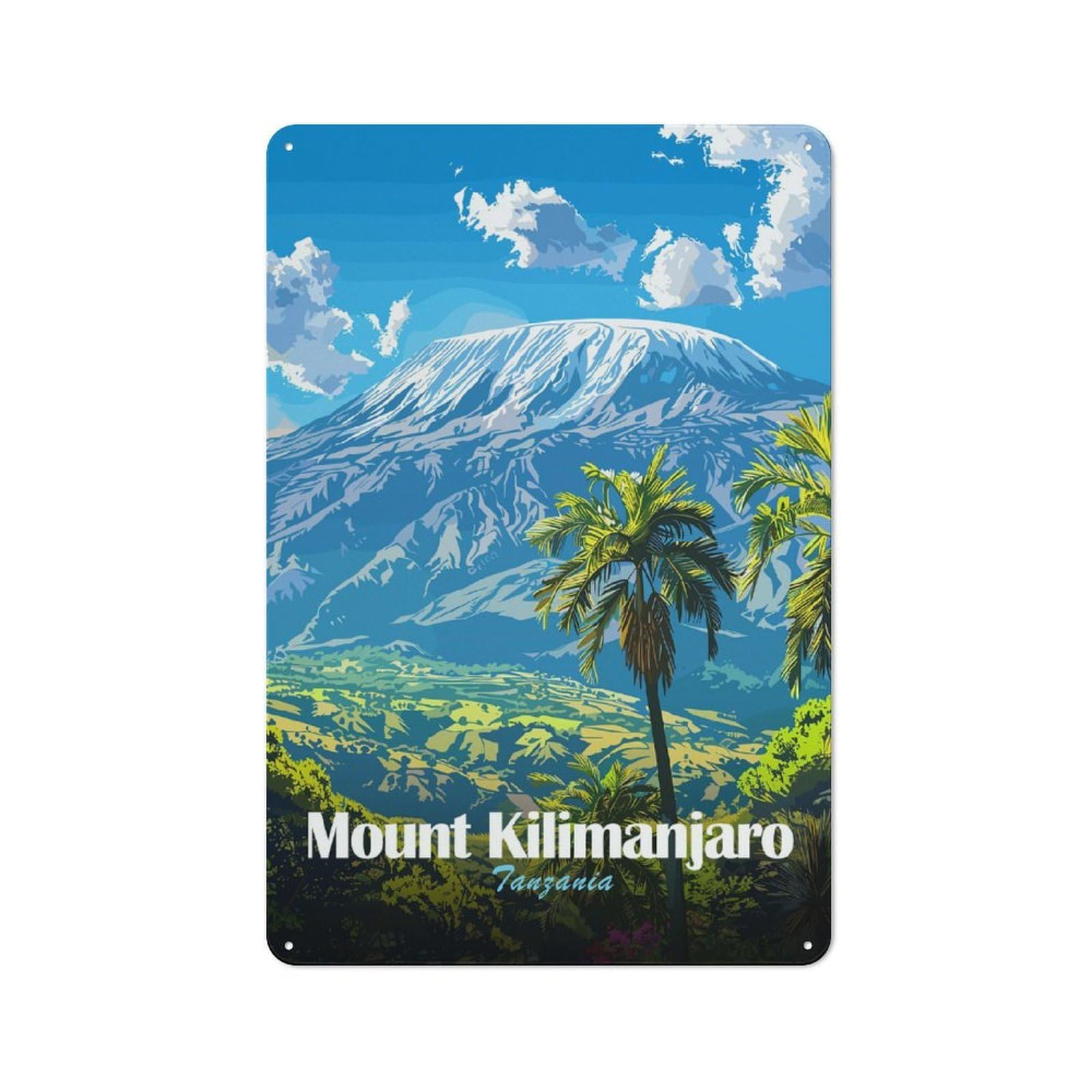 Junmoney Mount Kilimanjaro Tanzania Travel Retro Tin Sign 30X20cm Featuring For Kitchen Or Home Bar, A Decorative Metal Sign For Dining Areas And Home Bars