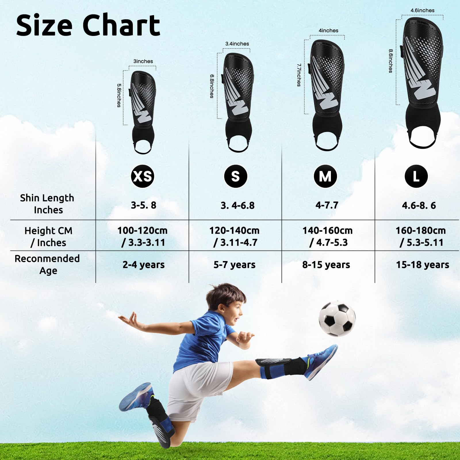 Shin Guards Soccer Youth Kids, Shin Guard for Toddler Boys Girls Teenagers 2-18 Years Old with Ankle Sleeves Protection - Image 4