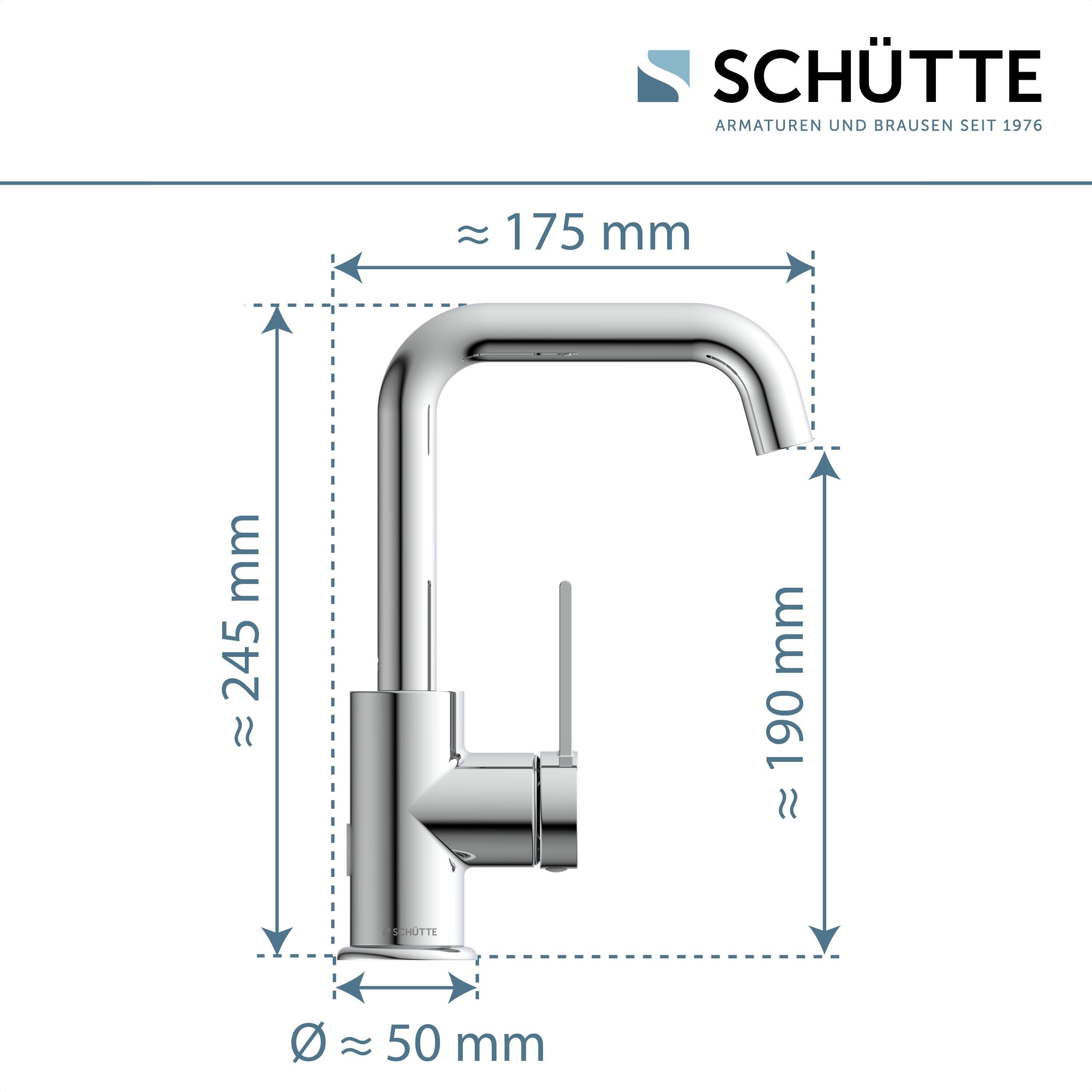 SCHÜTTE 33120 Waschtischarmatur LOS ANGELES mit hohem Auslauf, Wasserhahn für das Bad mit Pop-Up Exzenter, Waschbeckenarmatur hoch, Badarmatur mit Einhebelmischer, Mischbatterie in Chrom