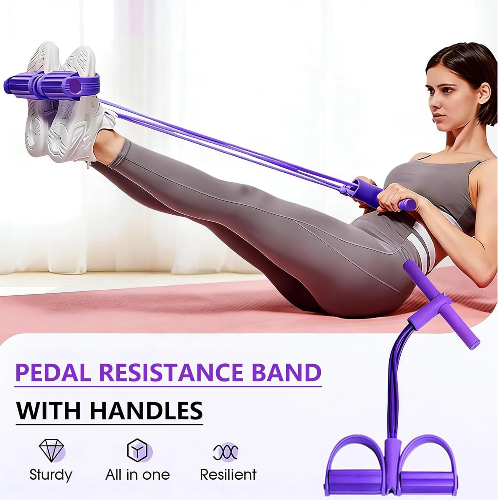 Bandas de resistencia para ejercicio, pedal de pie con asas elásticas, sistema de resistencia multitubo para entrenamiento de abdomen, cintura, brazos y piernas