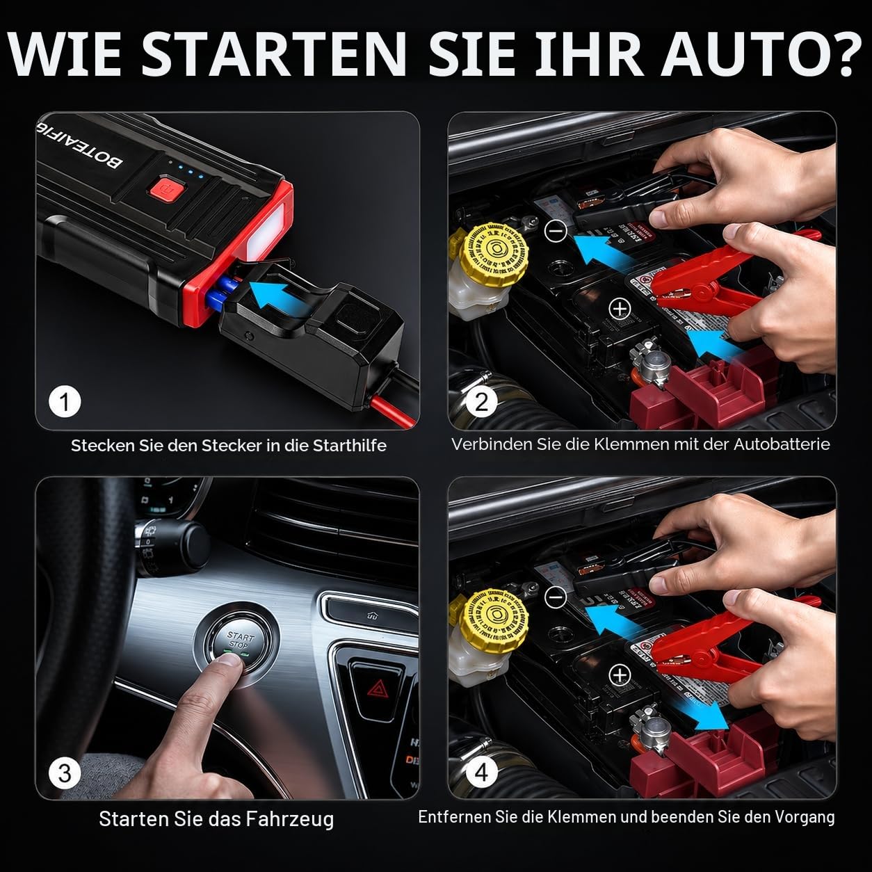 Starthilfe Powerbank,2000A Auto Starthilfe für 8.0L Benzin und 6.5L Auto Batterie Booster Starter Powerbank Tragbares mit LED Taschenlampe für 12V Fahrzeuge SUV Motorrad ATV Rasenmäher
