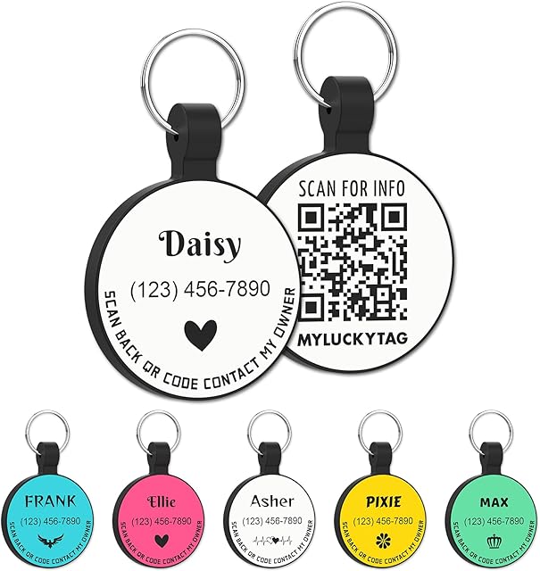 MYLUCKYTAG Personalized Pet ID Tags Dog Tags - Silent Silicone QR Code ID Tags - Pet Online Profile - Send Pet Location Alert Email When Scanning