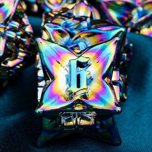 Miniatura 4 de ARUOHHA DND Juego de dados de metal con diseño de hoja arcoíris, juego de dados poliédricos de 7 piezas D y D para juegos de rol RPG D20 D12 D10 D8