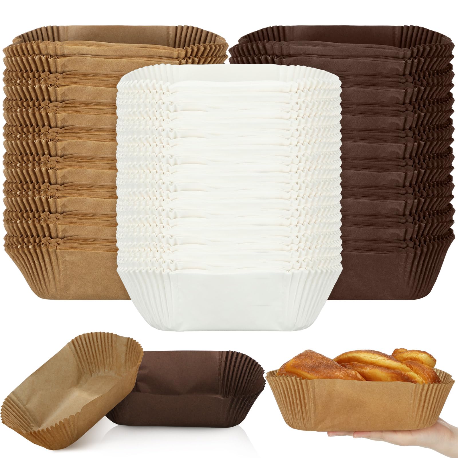 Skyygemm 300 Pcs Loaf Bread Baking Liners Disposable Paper Pan Liners 7.4 x 3.54 x 2.56 Inch Boat Shaped Brownie Muffin Cupcake Wrappers for Weddings