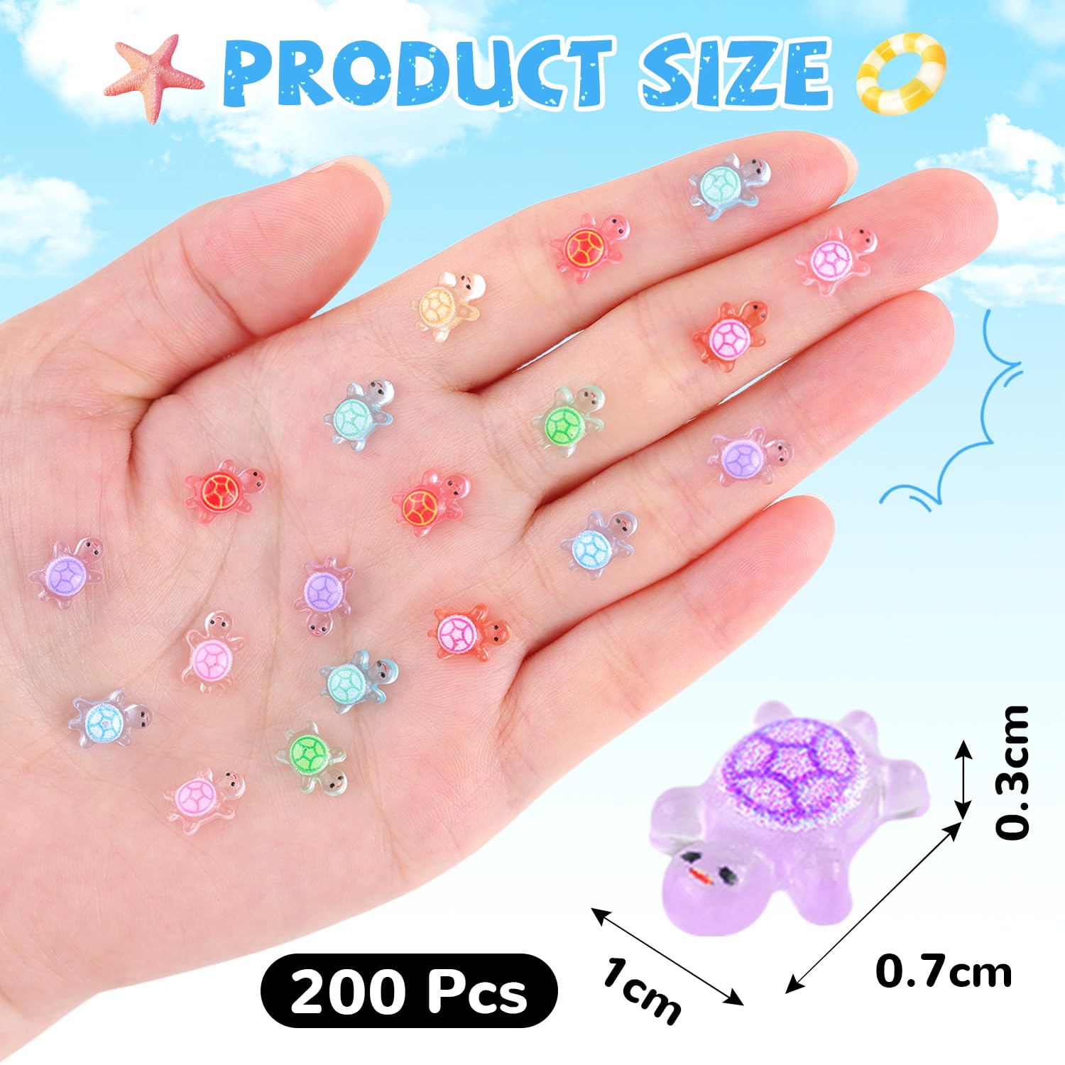 200PCS Mini Resin Animals Colorful Tiny Turtles Glow in Dark, Miniature Figures to Hide, Little Animal Toys Small Figurines for Topper Desk Garden Dollhouse Landscape Aquarium Ornaments Crafts & Decor