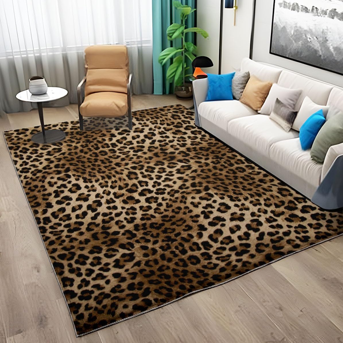 Tapis salon lavable léopard fini les taches et les glissades avec ce grand tapis antidérapant